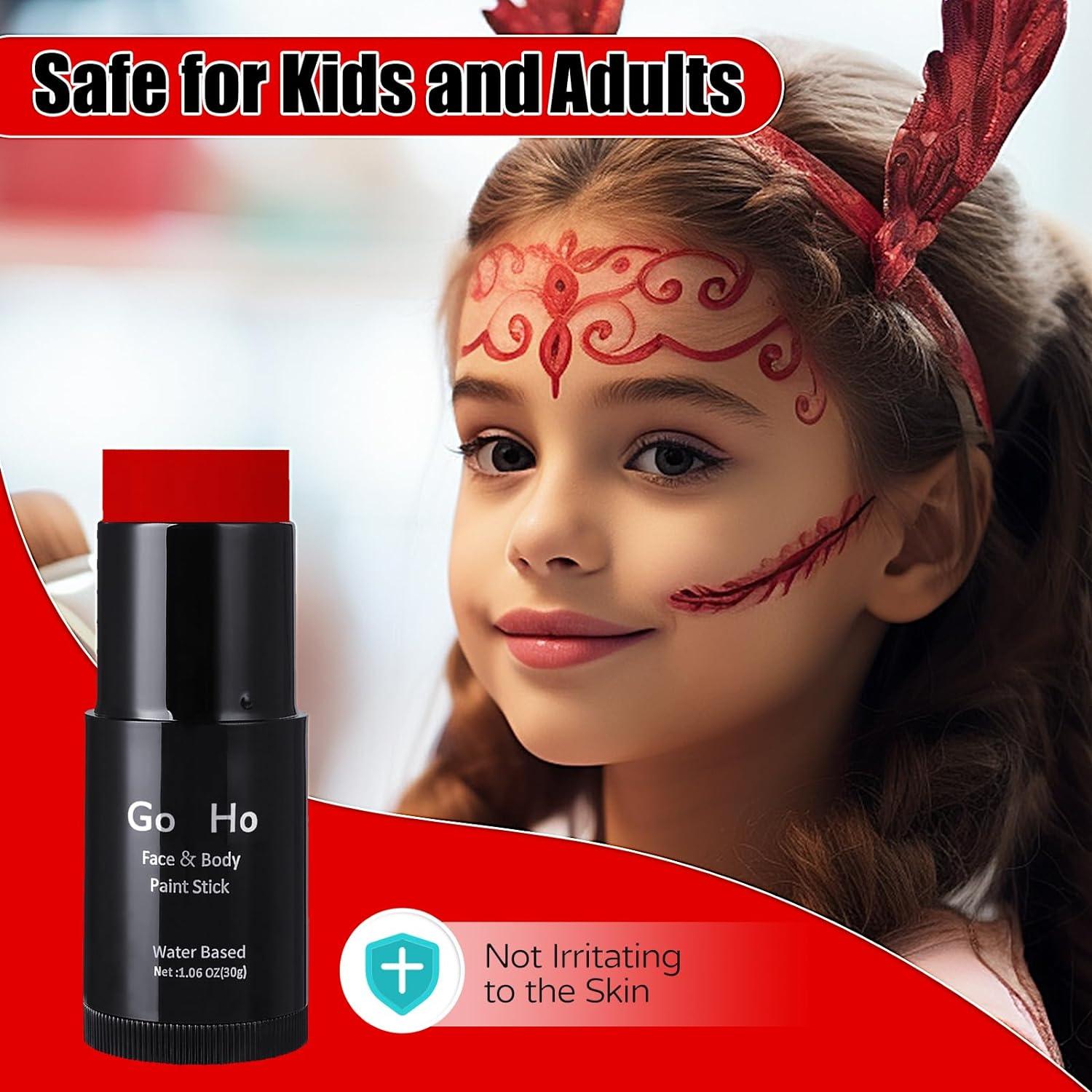 Go Ho Water Based Red Face Paint Stick Washable (1.06 Oz) Nontoxic