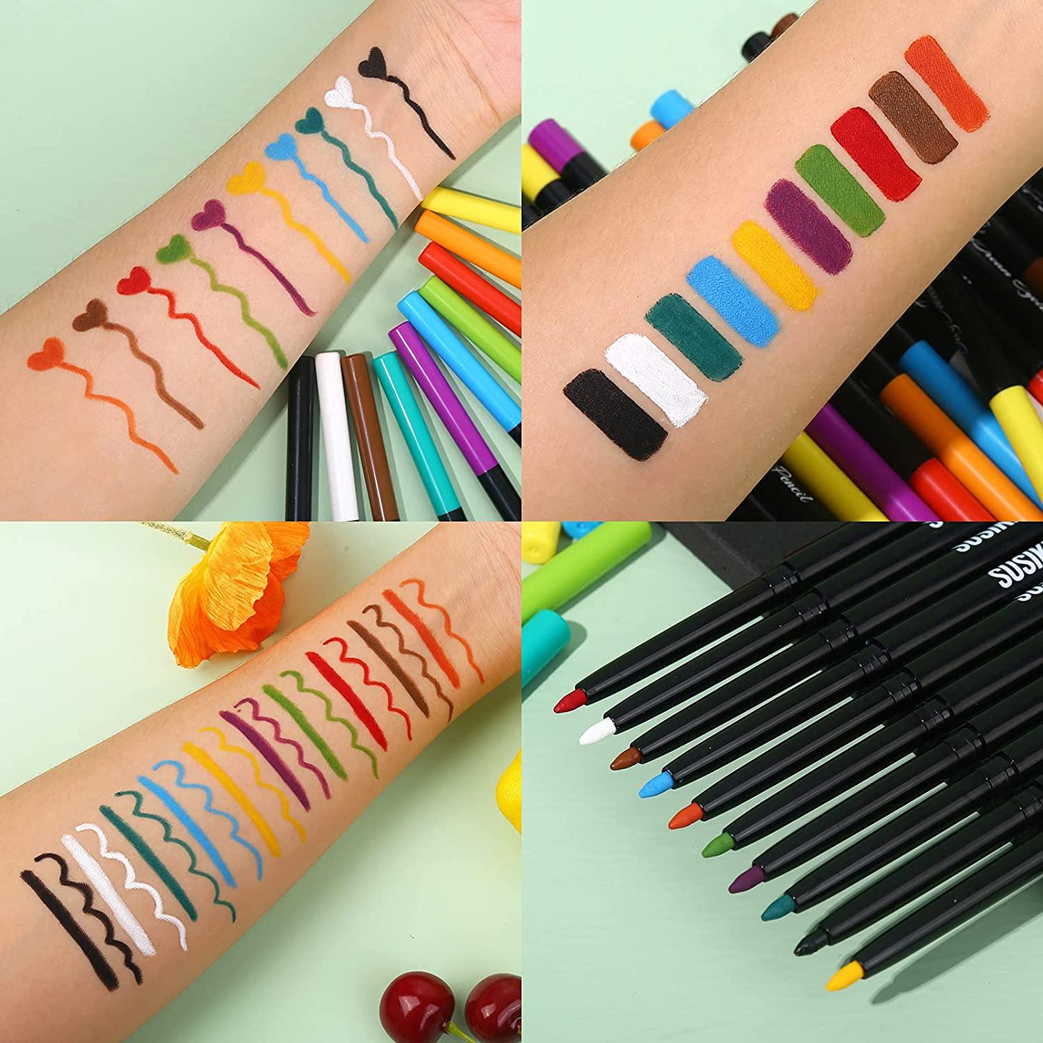 SUSIKEKI 10pcs Colored Gel Eyeliner Pencil Set With Sharpeners
