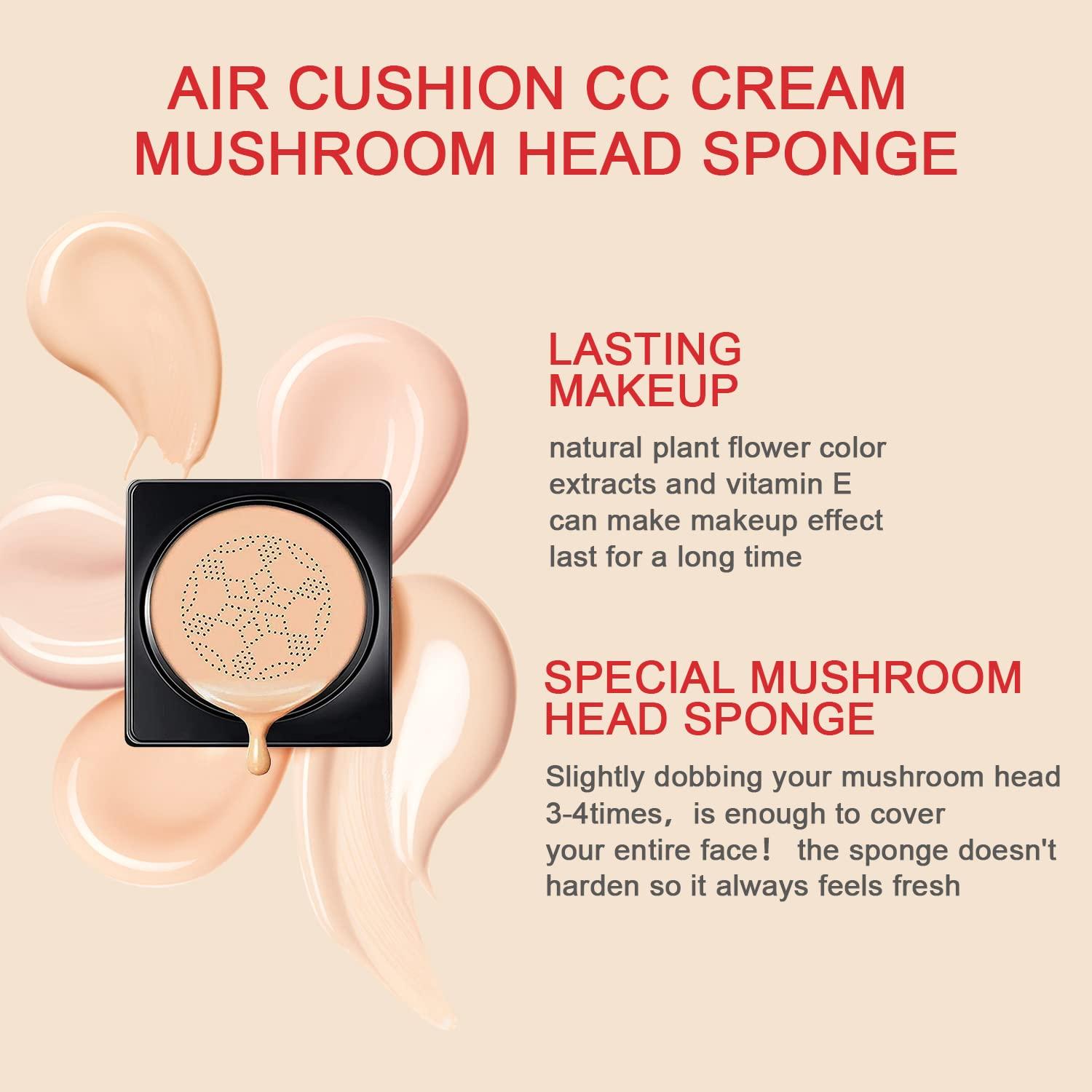 Air Cushion CC Cream Mushroom Head Foundation, Moisturizing BB Cream Long  Lasting Matte Concealer Even Skin Tone Bright Makeup Base Primer with  Mushroom Makeup Sponge B-Natural