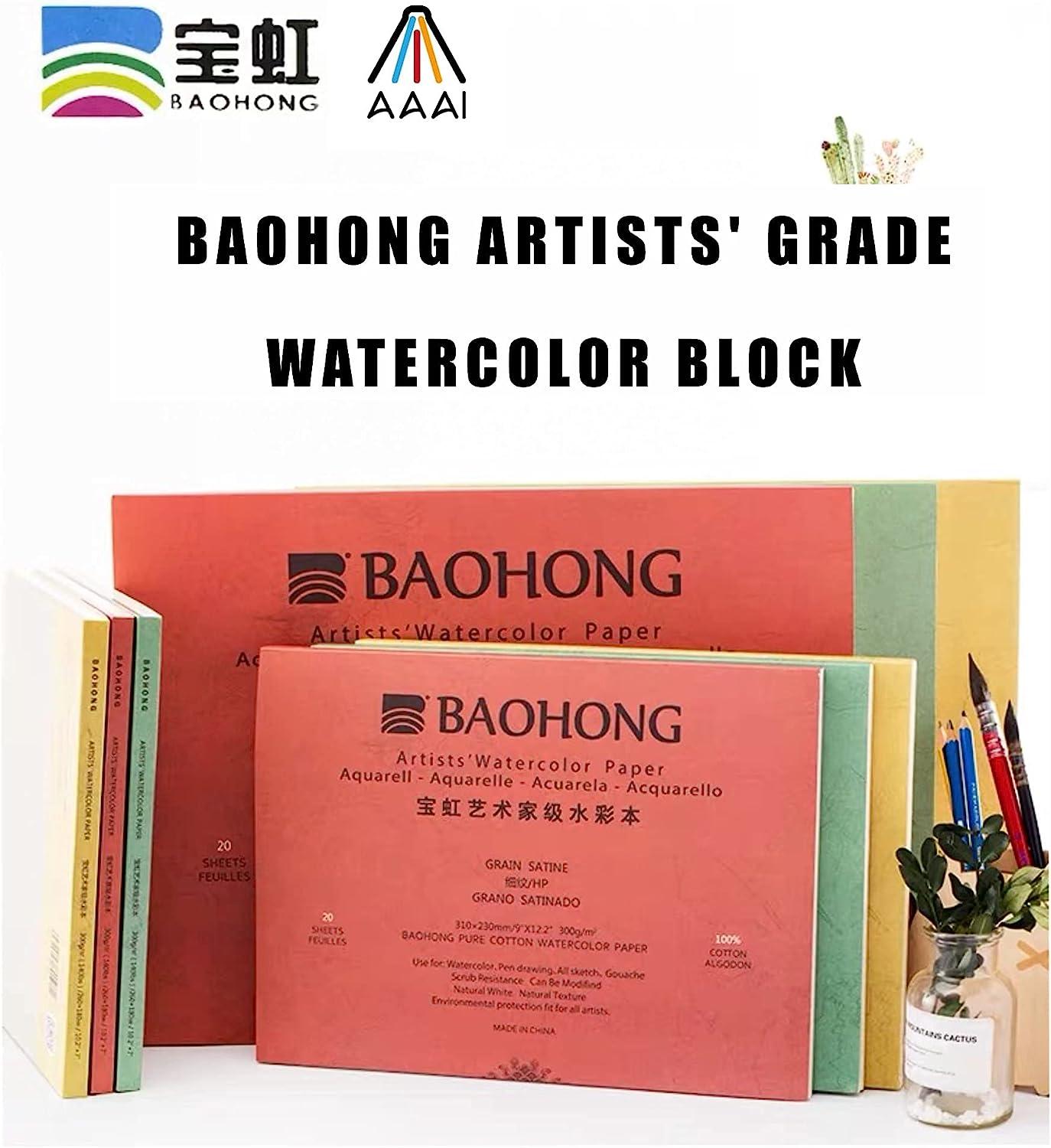 BAOHONG Artists‘ Watercolor Paper 100% Cotton, 140lb/300gsm, Watercolor  Block, 20 sheets
