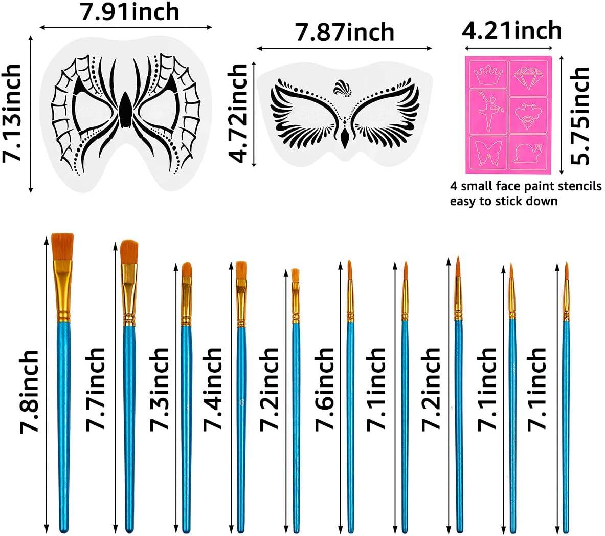 KINBOM 31pcs Face Paint Stencils Kit Includes 17 Reusable Large Face  Painting Stencil, 4 Small Stick Paint Templates and 10 Brushes for Kids  Party