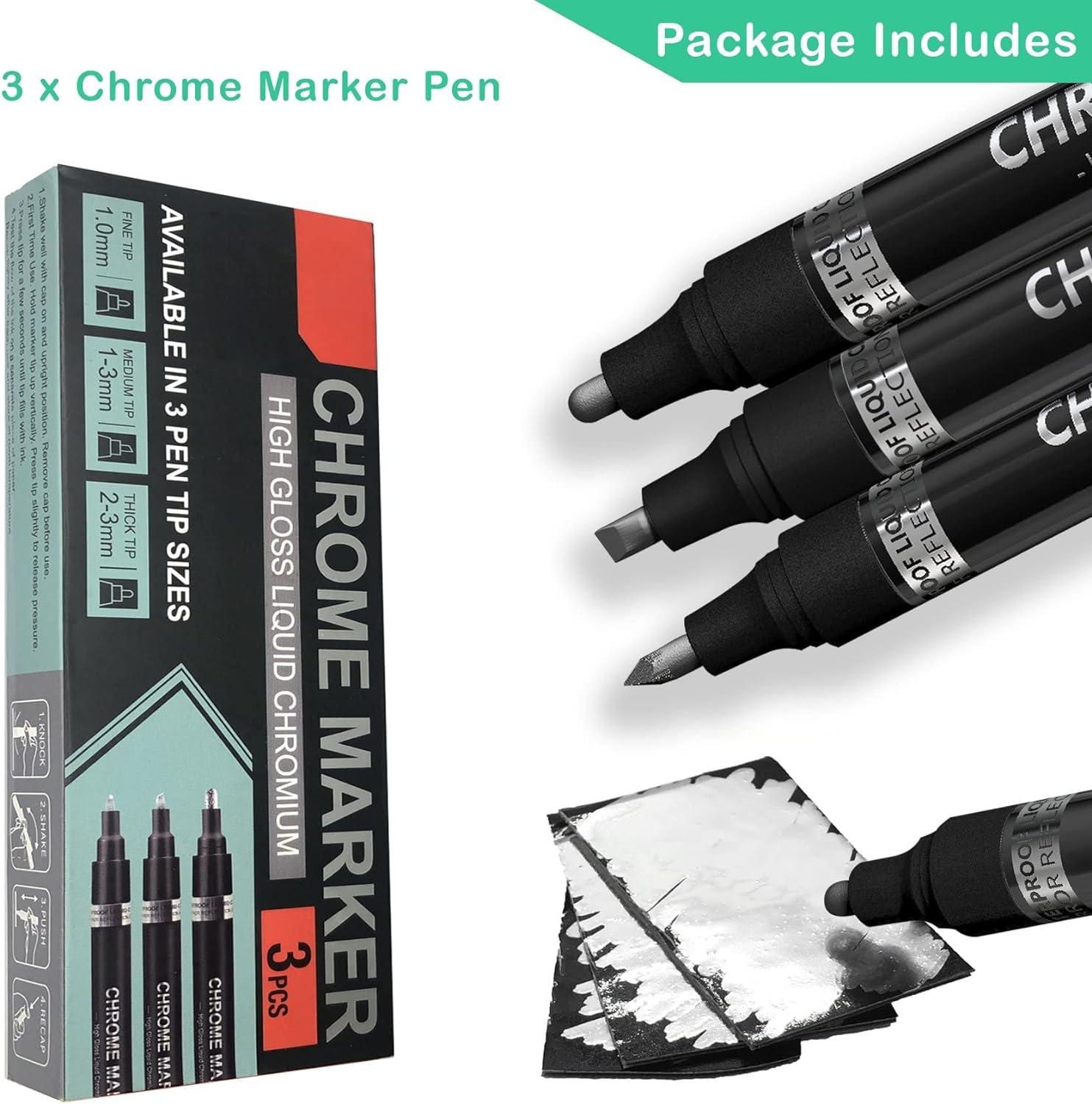 3 Pcs Liquid Mirror Chrome Marker Pens, Chrome Paint Pen, Chrome