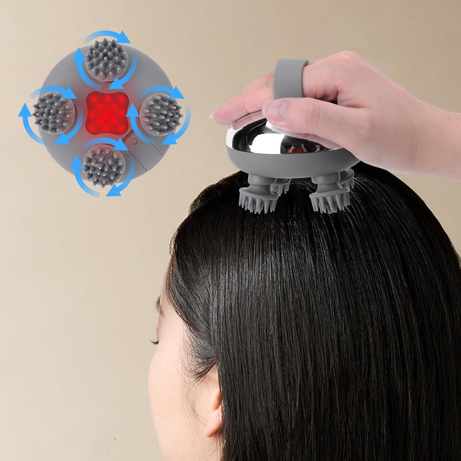 Feelsploh Scalp Massage Device - 8 Silicone Heads IPX7 Waterproof Vibration  for Hair Growth & Stress Relief (Silver) | Buy Now with Express  International Delivery