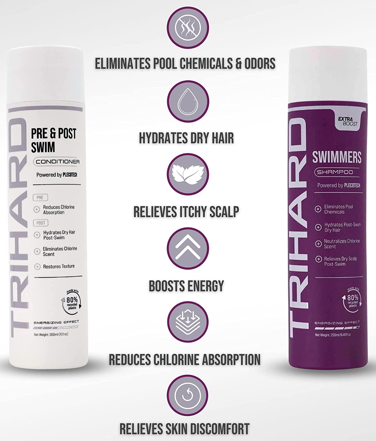 TRIHARD Swimmers Shampoo Extra Boost + Pre & Post Swim Conditioner |  Chlorine And Hair Solutions | Swimming Two-In-One Duo