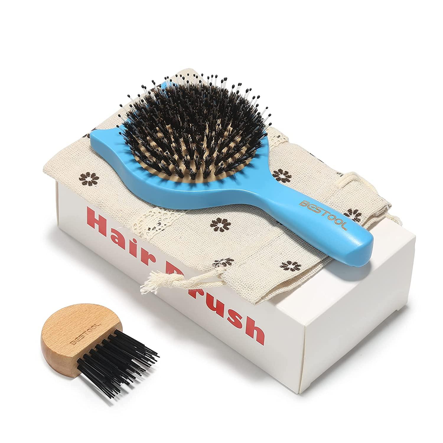 Hair Brush, BESTOOL Small Travel Hair Brushes for Women, Men or Kids,  Wooden Toddler Boar Bristle Hair Brush for Detangling, Defrizz, Distribute  Oil (Blue)