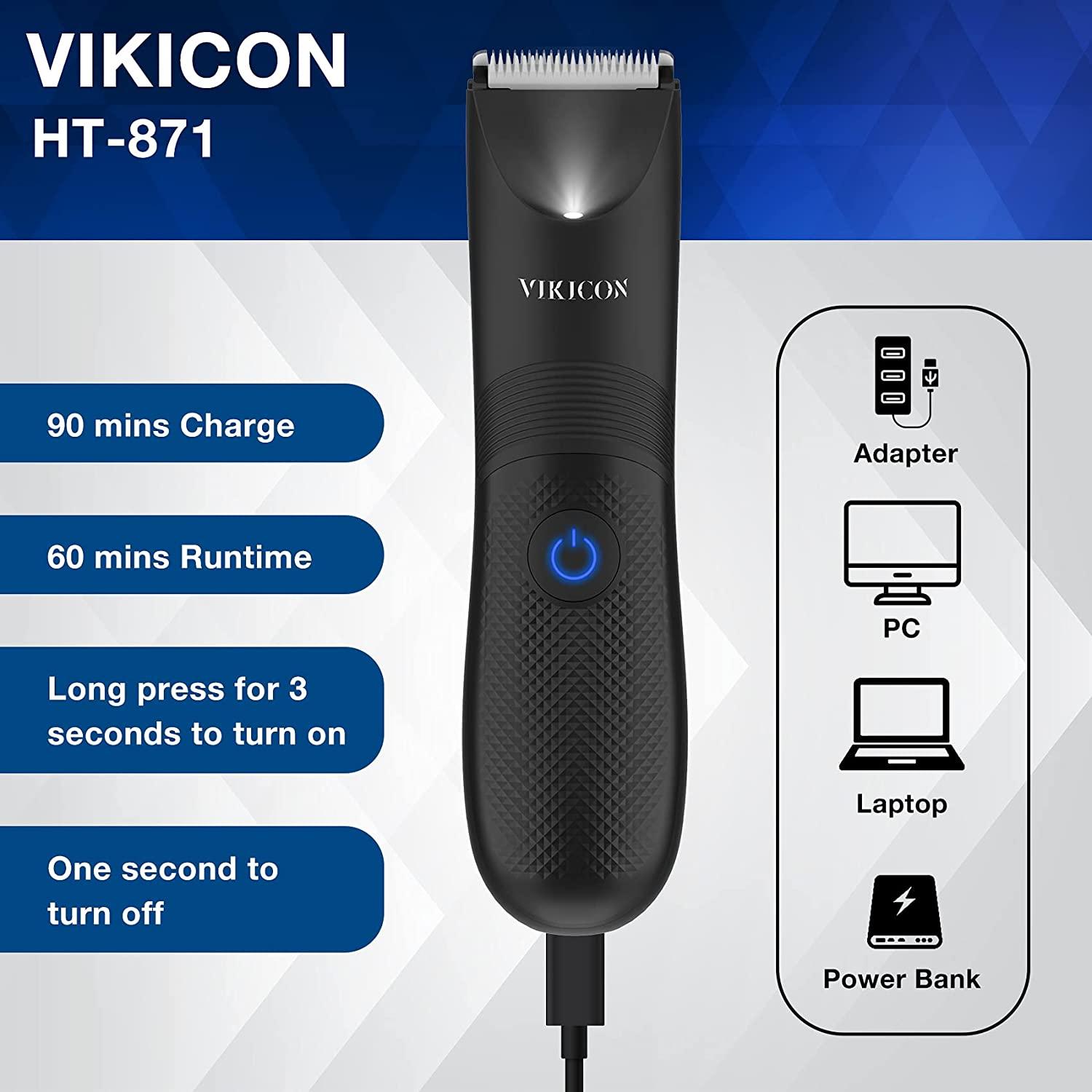 VIKICON Electric Body Trimmer & Shaver for Men Pubic Hair Groomer with Ceramic Blade
