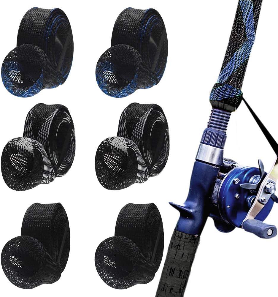 7Pcs Fishing Rod Cover,Casting/Spinning Fishing Rod Socks Braided Mesh Rod  Sleeve Cover Protector Pole Gloves