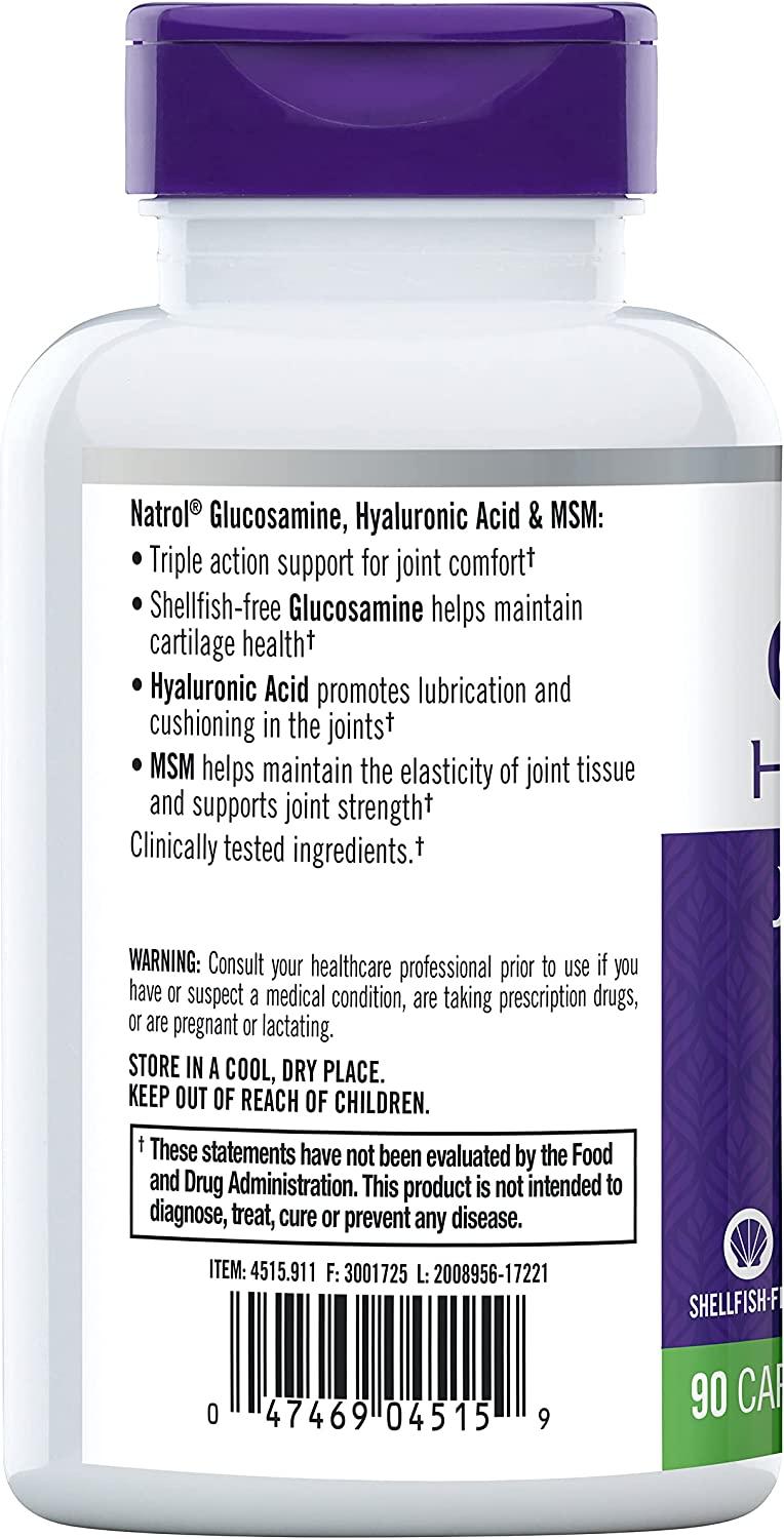 Natrol Glucosamine + Hyaluronic Acid + MSM - 90 Capsules (Pack of 2 ...