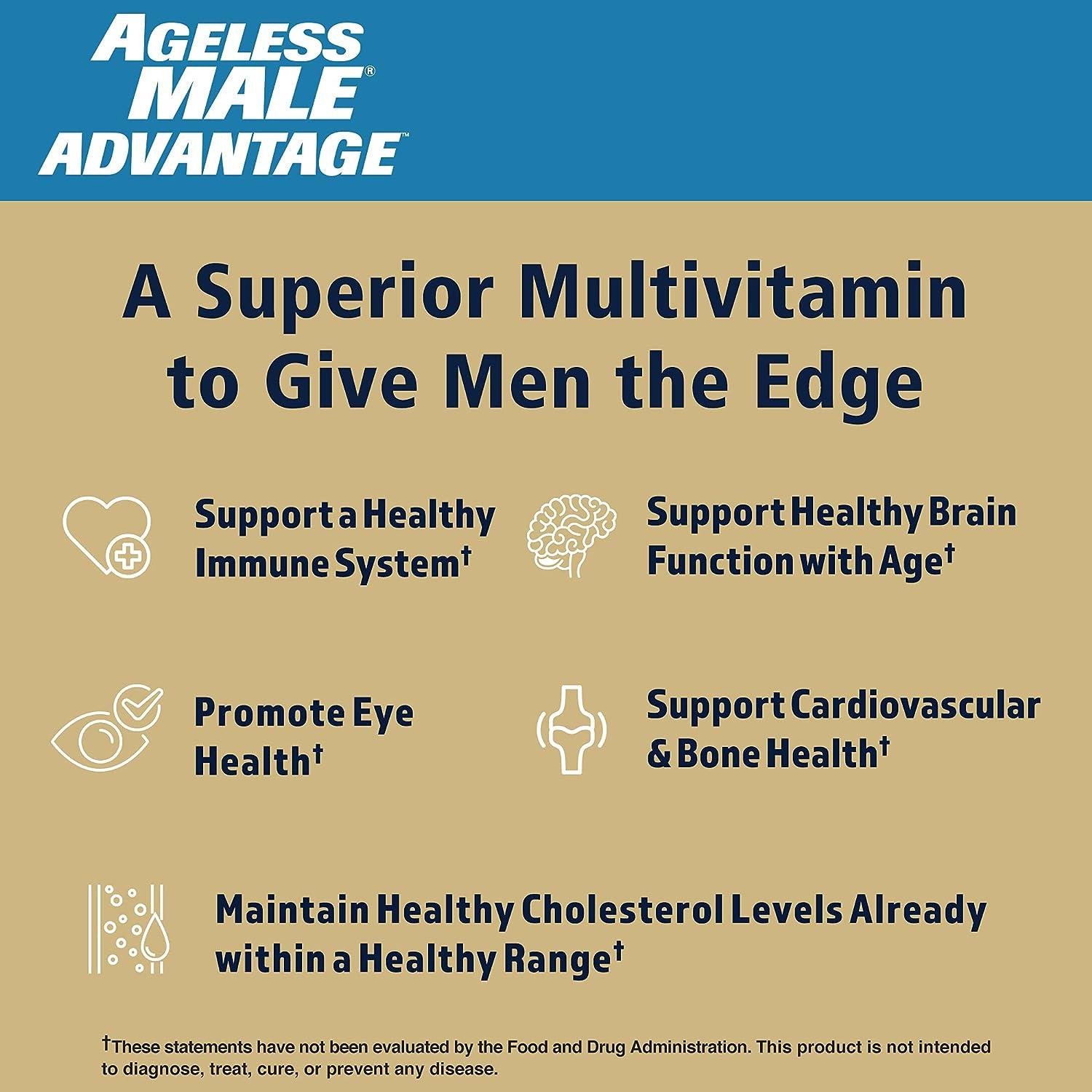 Ageless Male Advantage Premium Once a Day Multivitamin for Men 50 Plus Plus Brain and
