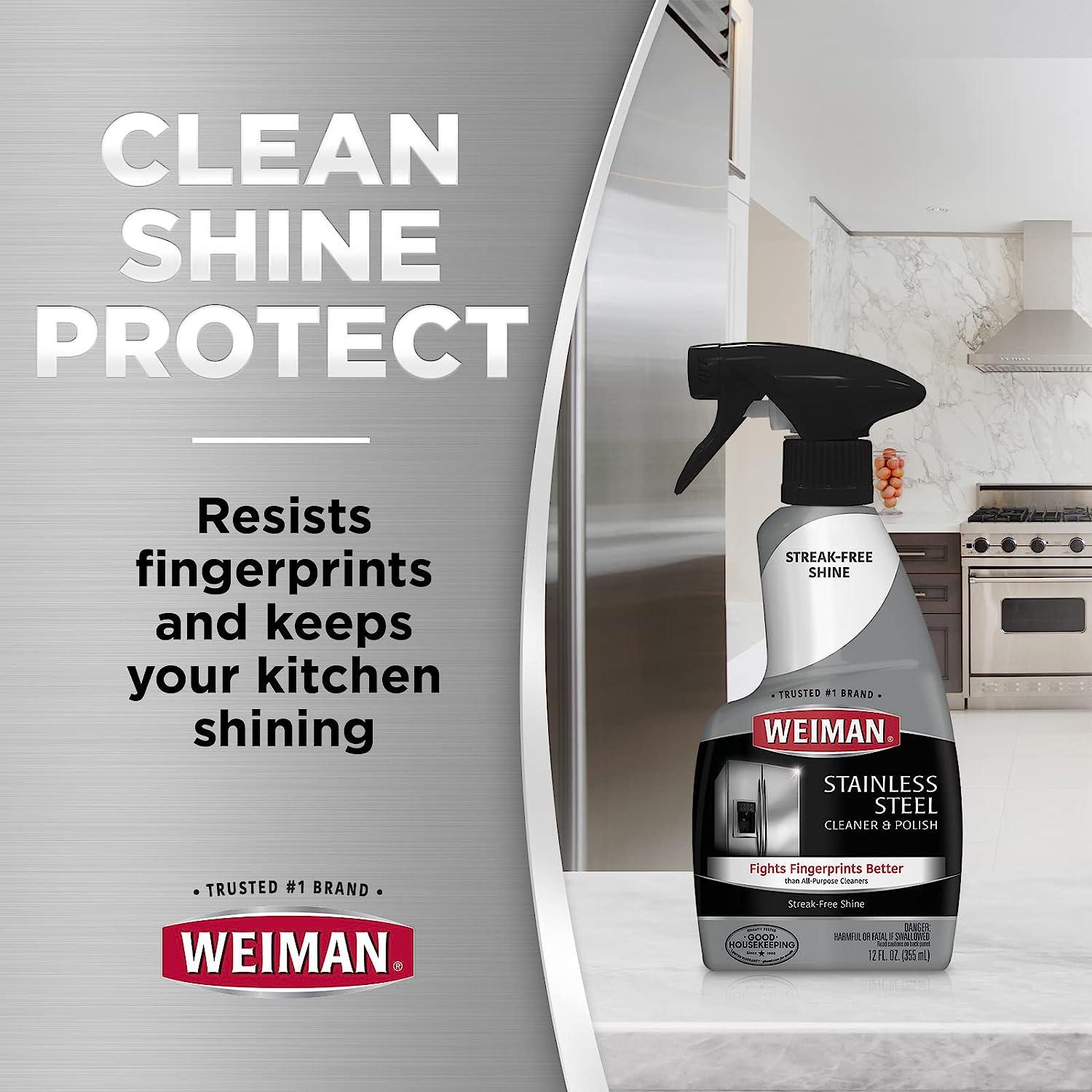 Weiman Stainless Steel Cleaner Kit - Fingerprint Resistant, Removes  Residue, Water Marks and Grease from Appliances - Works Great on  Refrigerators, Dishwashers, Ovens, and Grills - Packaging May Vary