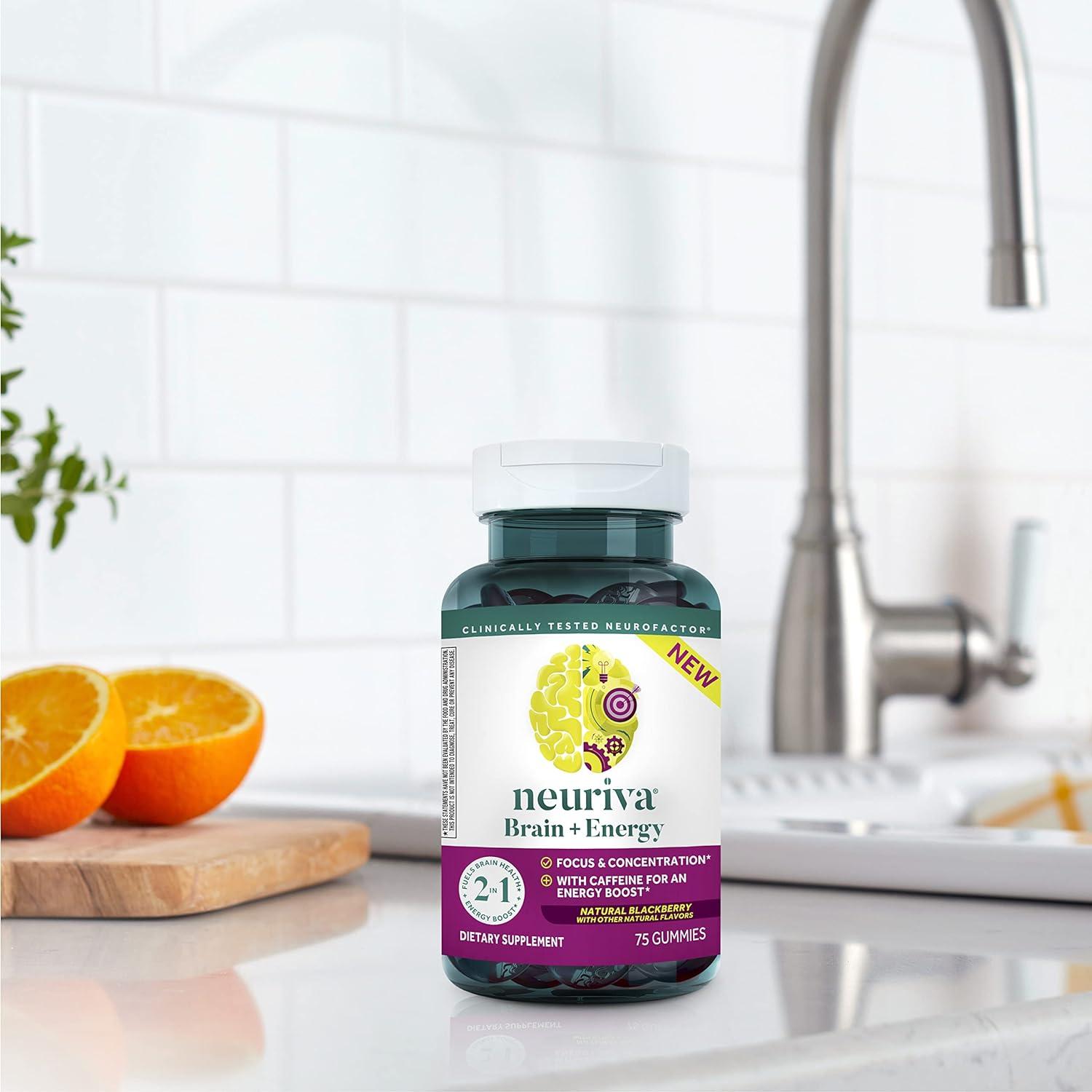 Best Gummies For Energy And Focus NEURIVA Brain + Energy Gummies 75ct - Nootropic Supplement for Focus