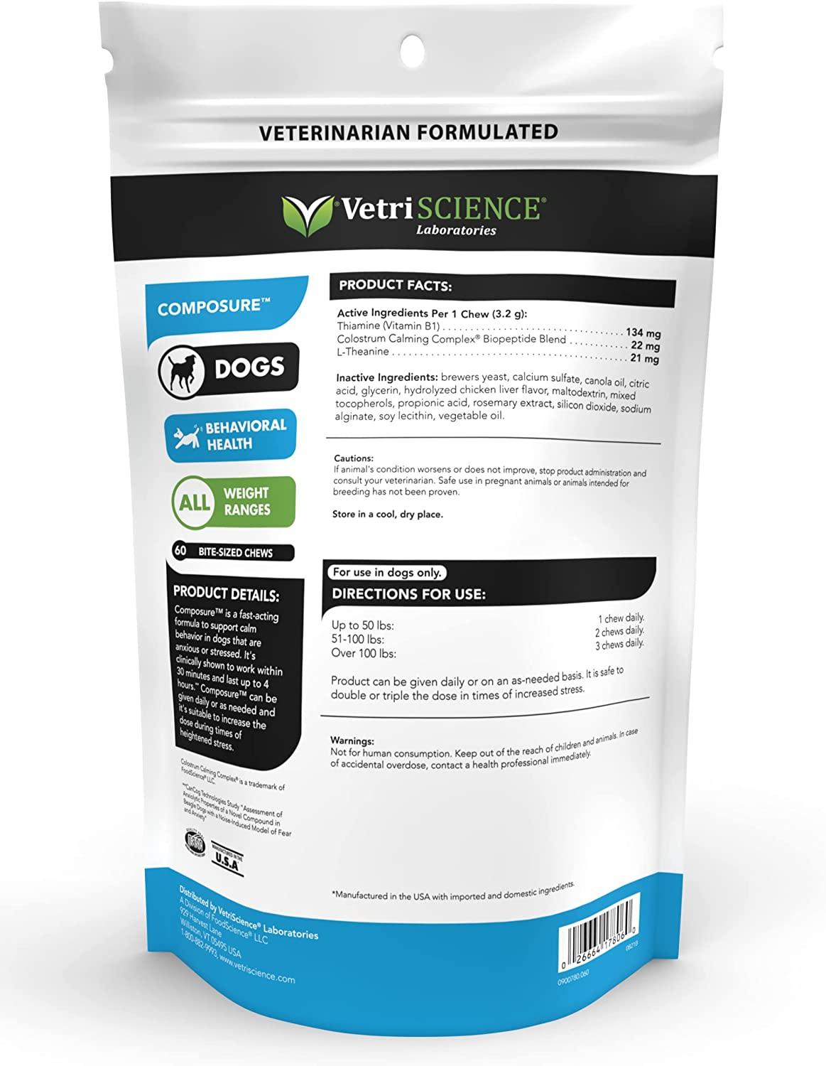 VETRISCIENCE Composure Calming Treats for Dogs and Cats Dealing with