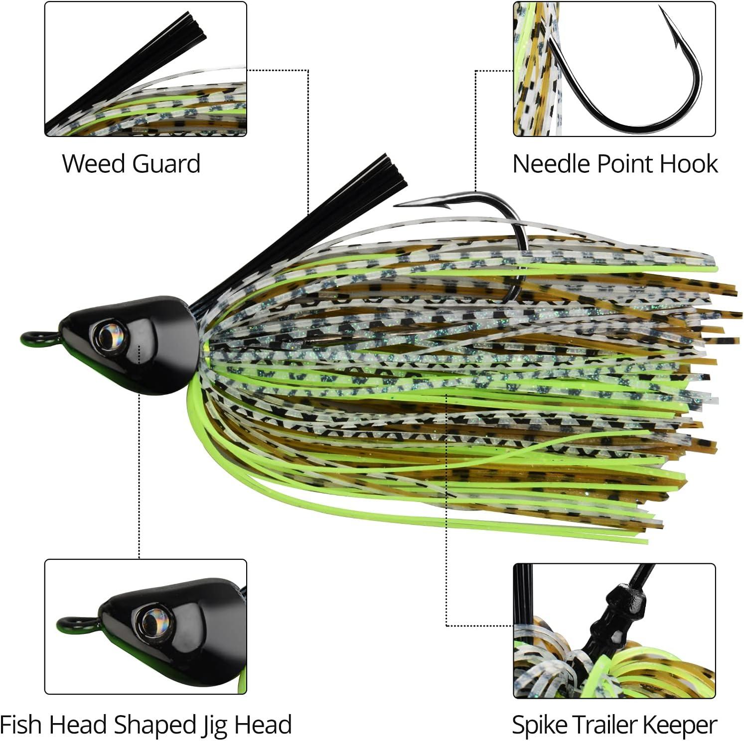 Fish Shaped Jig Head Swim Jigs and Trailers Set, Silicone Skirts Weed Guard  Jigs and Soft Lure Kits for Bass Fishing