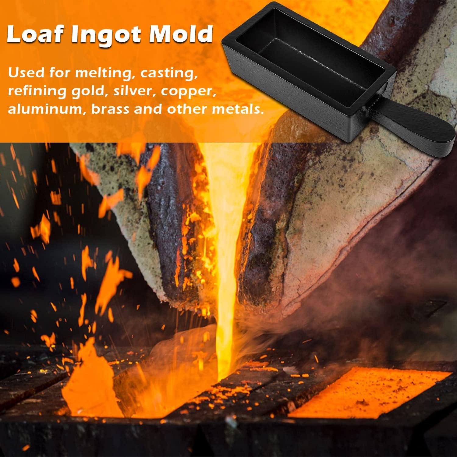 80 oz Gold Bar Loaf Cast Iron Ingot Mold - Scrap Silver 40 oz - Copper  Aluminum-Kiln-Furnace-1-1/4 deep & at The top its 1-3/4 X 4-7/16 