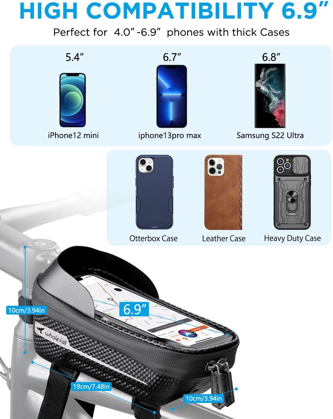 whale fall 2023 Hard Casing Bike Bag, Bike Accessories, Never Deform /  Lighter / Waterproof, Bike Phone Holder Bike Phone Mount, 3D Hard Eva with  0.25mm Sensitive TPU Touch-Screen, with Rain Cover