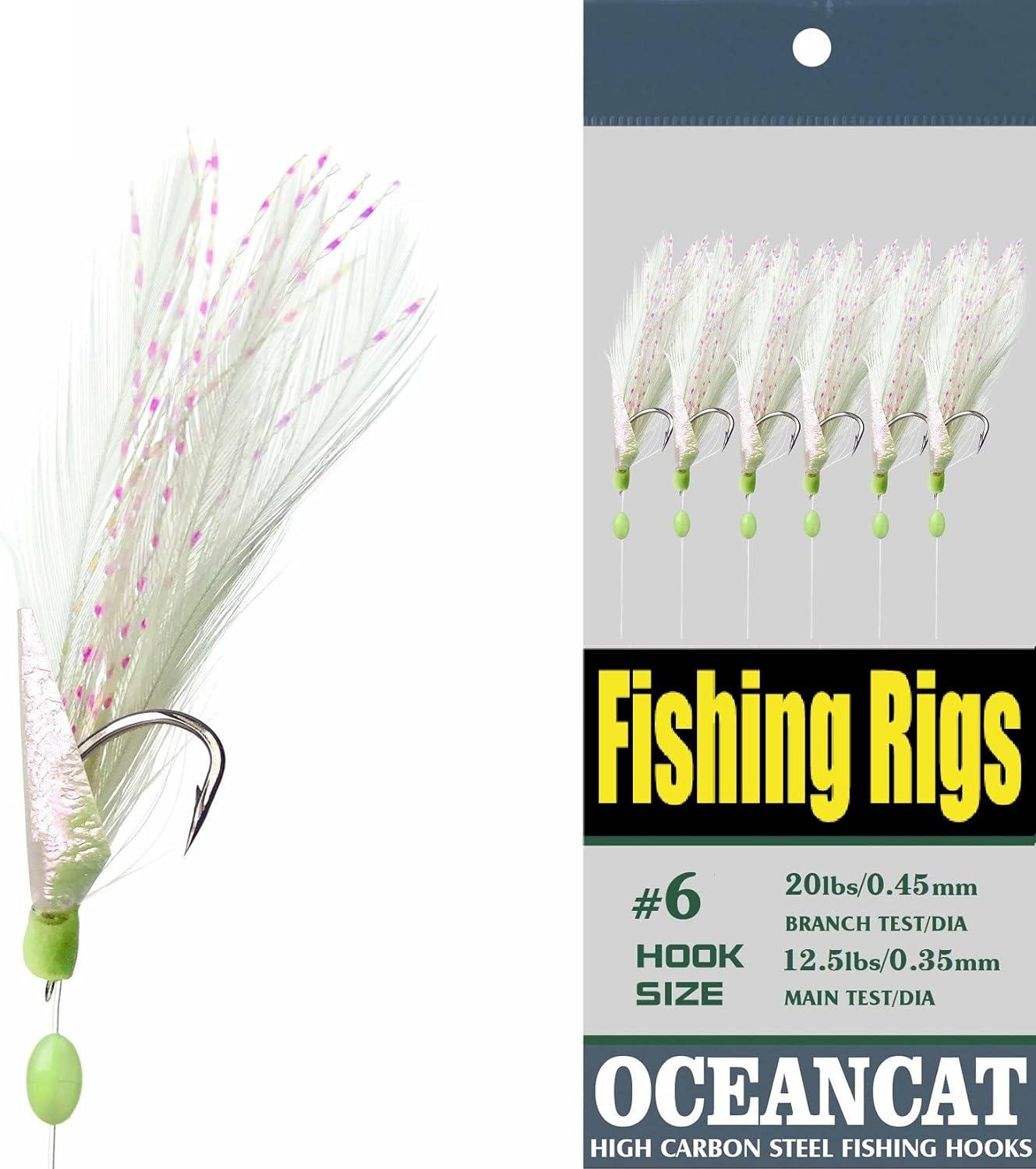 10/20/50/100 Packs 3 Feather & Fish Skin 6 Hooks Saltwater Fishing Rigs  with String Hook Lure Bait Tackle Jig 8# 10 Packs