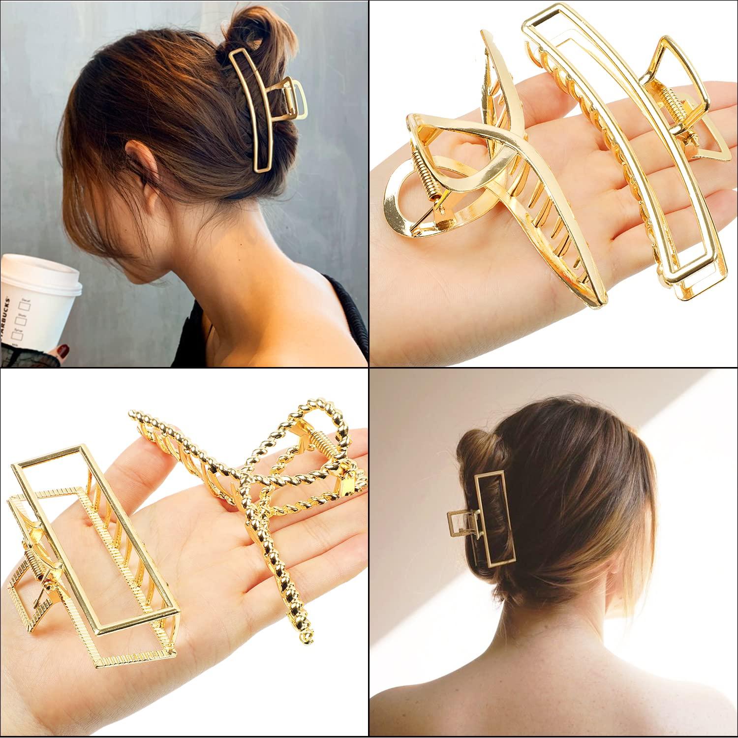 6 Pcs Large Gold Hair Clips for Women, Big Gold Claw Clips for Thick Hair,  Strong Hold Metal Hair Clips for Thin Hair Non-slip Metal Claw Clip Fashion Gold  Hair Accessories