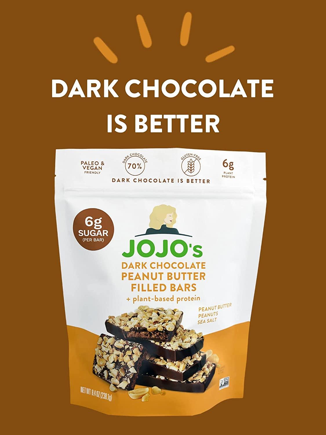 JOJO's Dark Chocolate Bars with Plant Based Protein, Low Sugar, Low