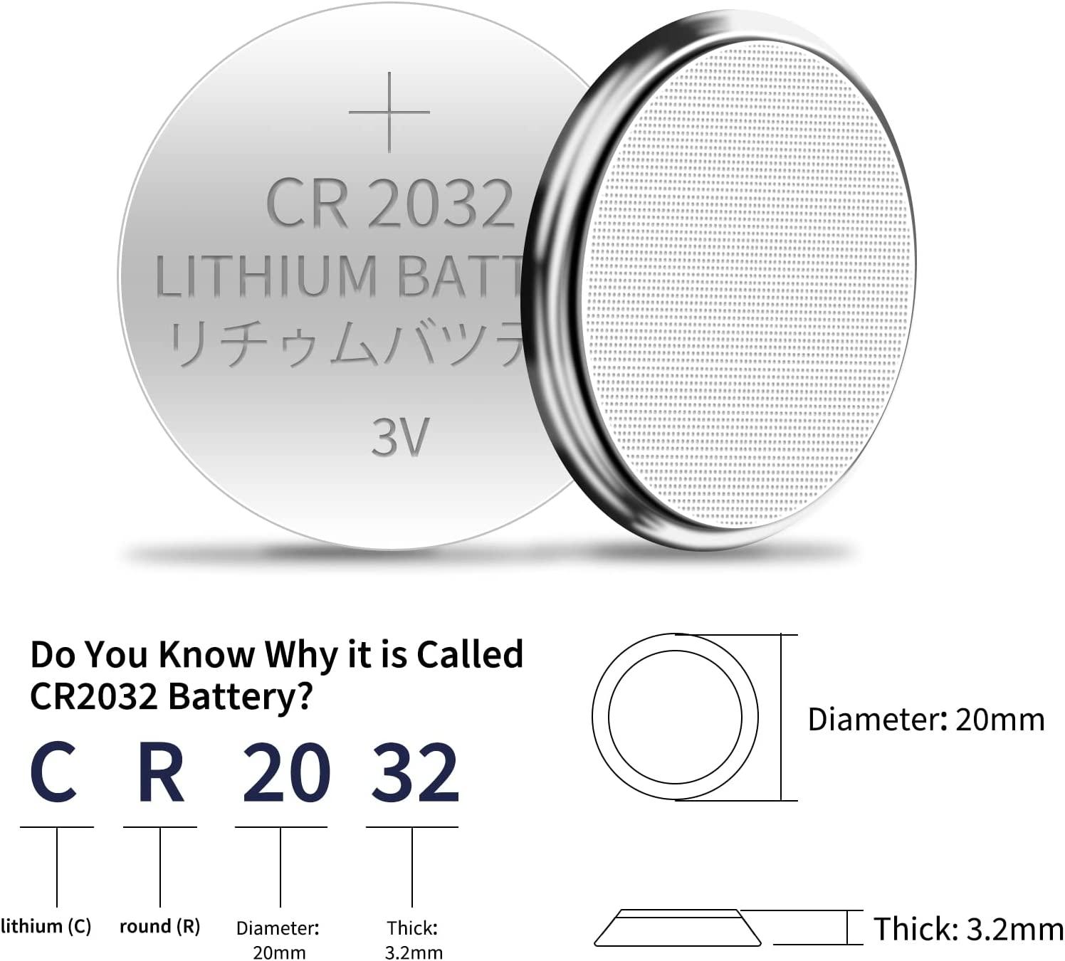 20 Count CR2032 Lithium Coin Cell Battery, 3V Blister Packed CR2032