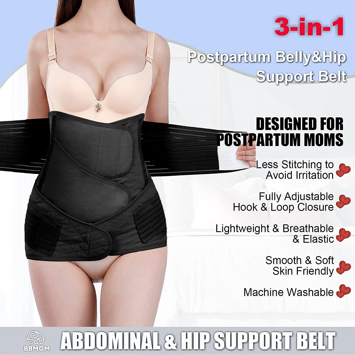 3 in 1 Postpartum Belly Wrap Abdominal Binder C Section Recovery Belt X Large ZBlack