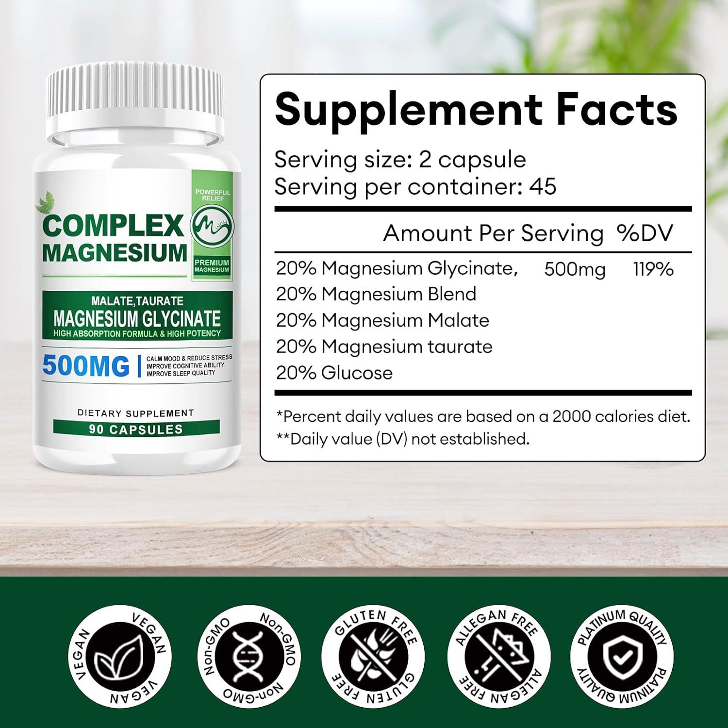 500MG Magnesium Complex Capsules with Glycinate, LThreonate, Taurate