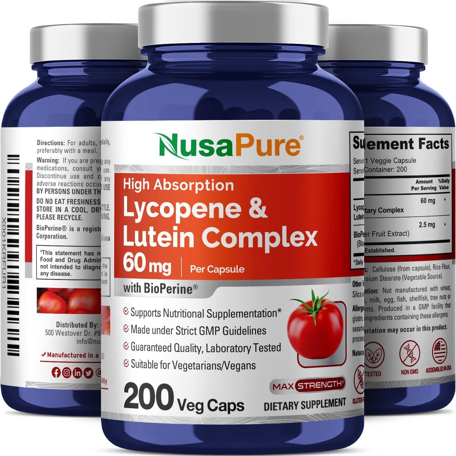 Lycopene & Lutein Complex 50mg 200 Veggie Capsules NonGMO & Gluten