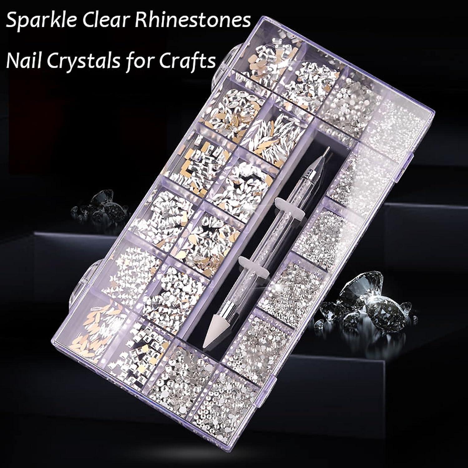 Nail Rhinestones Kit Nail Art Decorations Flat AB Rhinestones Kit DIY  Crafts Gemstones for Nail Shoes Clothes Jewels (600 Iridescent diamonds +  2500 flat rhinestones)