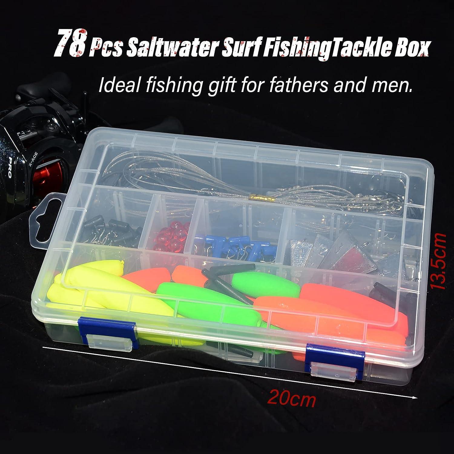 SEAOWL 78Pcs Saltwater Surf Fishing Kit Fish Pompano rig,Tackle Box  Included Fishing Hooks Rig Floats Pyramid Sinker Weights Sinker Slider  Beads for Salt Beach Gear Equipment