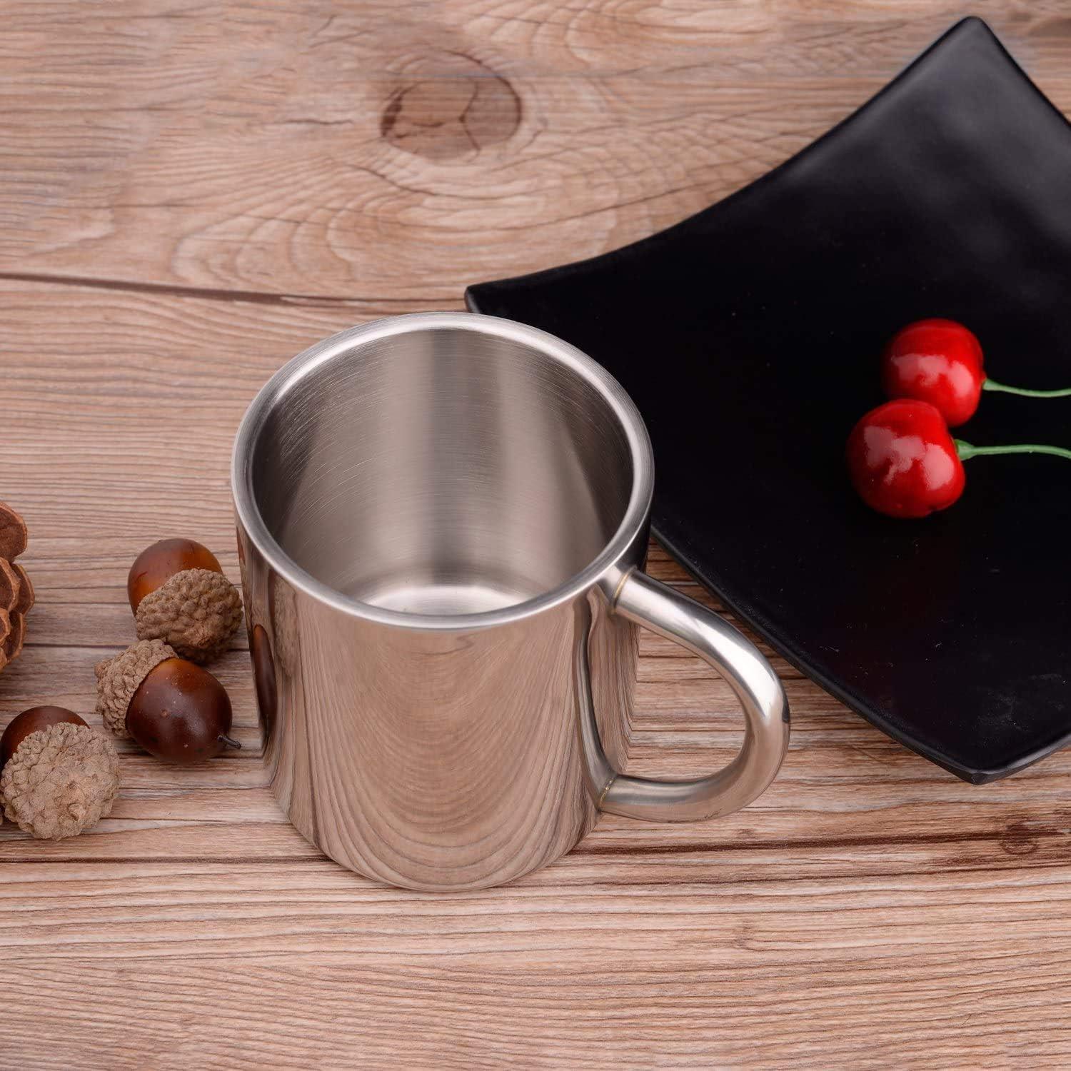 IMEEA 10oz Stainless Steel Camping Mug, Set of 2 - Double Walled Coffee Mugs  with Handle - Silver Color, 10.0 Fluid Ounces | Buy Now with Express  International Delivery | GoSupps.com