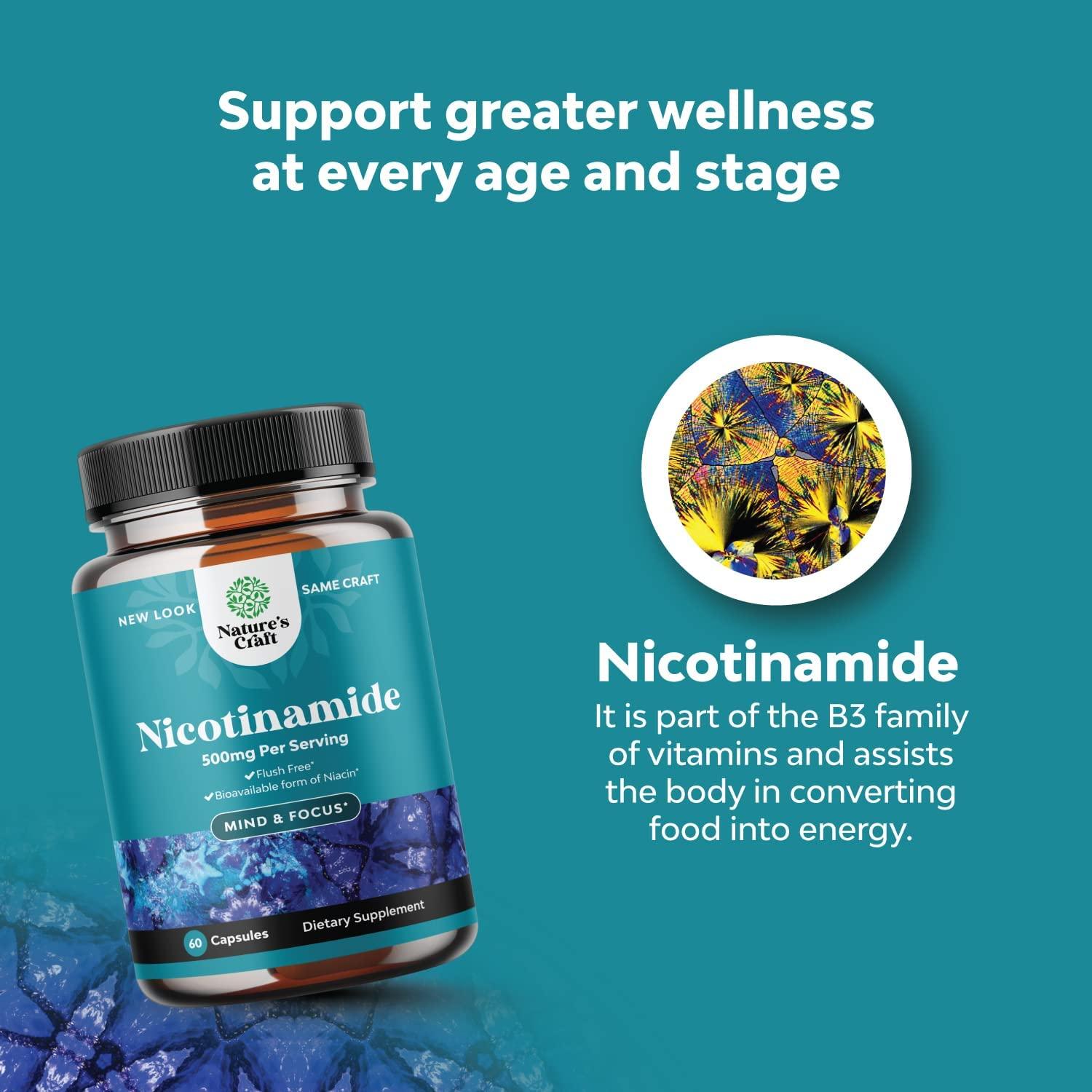 Vitamin B3 Nicotinamide 500mg Capsules Mitochondrial Energy and Anti