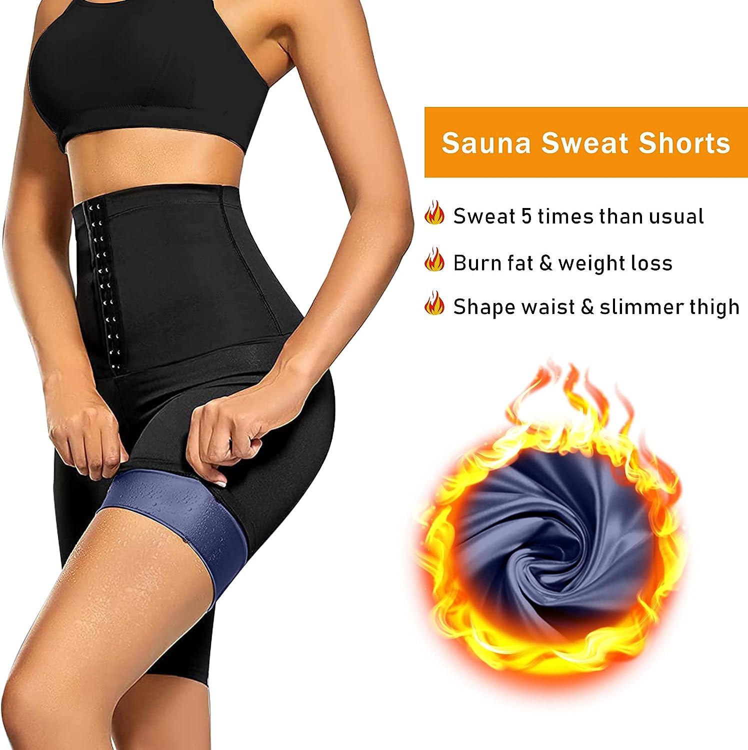 SDKSEOM Sauna Sweat Pants for Women High Waisted Slimming Shorts Hot Thermo  Workout Leggings Blue Large-X-Large