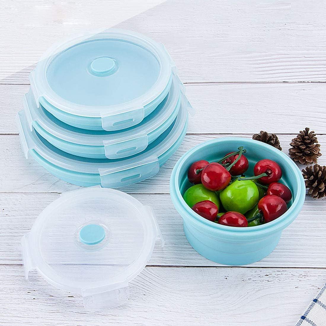 Collapsible Silicone Food Storage Container, Salad Container for Lunch,  Foldable Leftover Meal Box with Airtight Lids for Kitchen Microwave Freezer