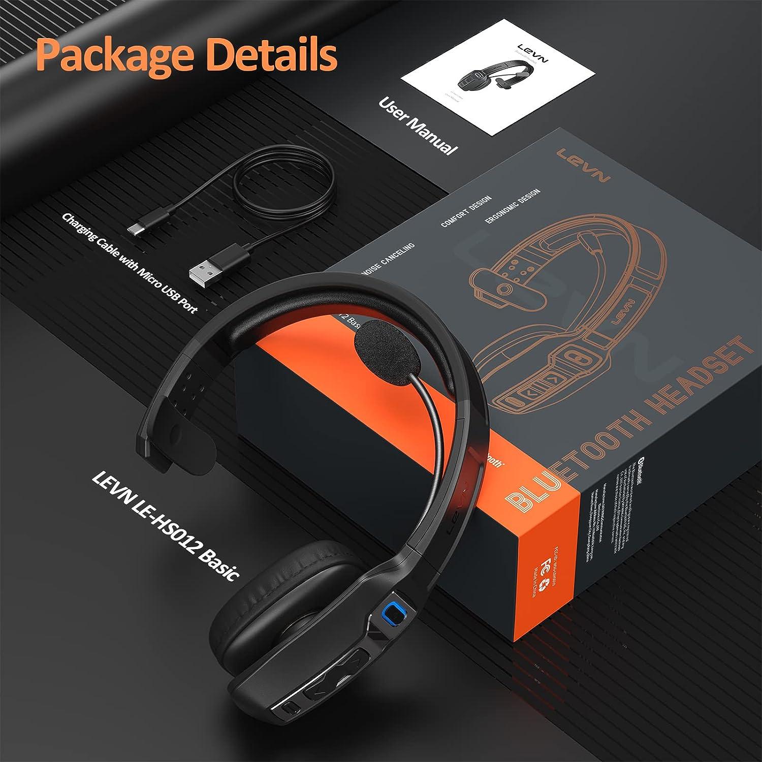 LEVN Bluetooth Headset with Microphone, Trucker Bluetooth Headset