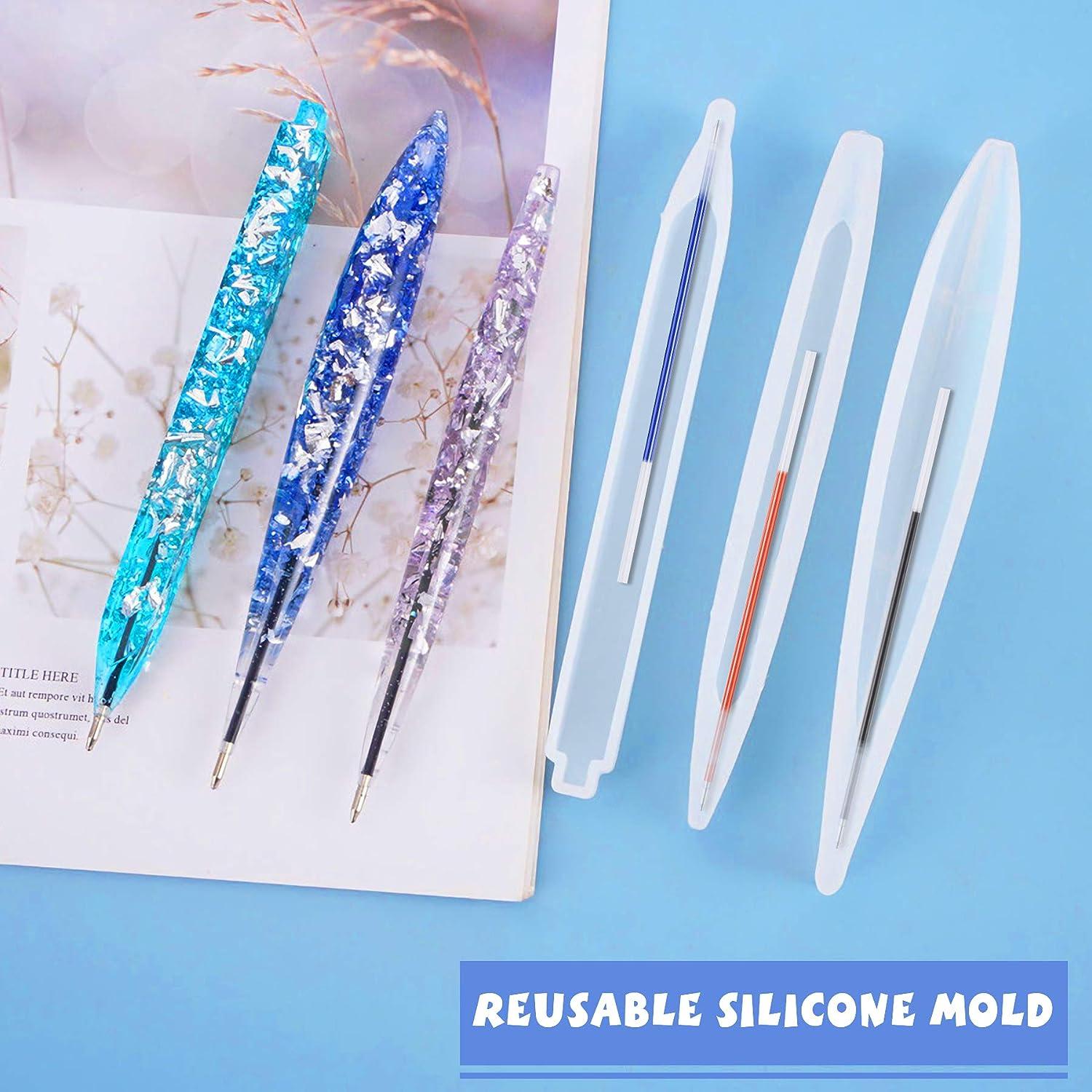 3 Pieces Pen Shape Resin Mold Ballpoint Pen Silicone Molds Epoxy Resin  Molds Resin Casting Molds with 75 Pieces Ballpoint Refill Pens for DIY Resin  Crafts Making (Assorted Color)