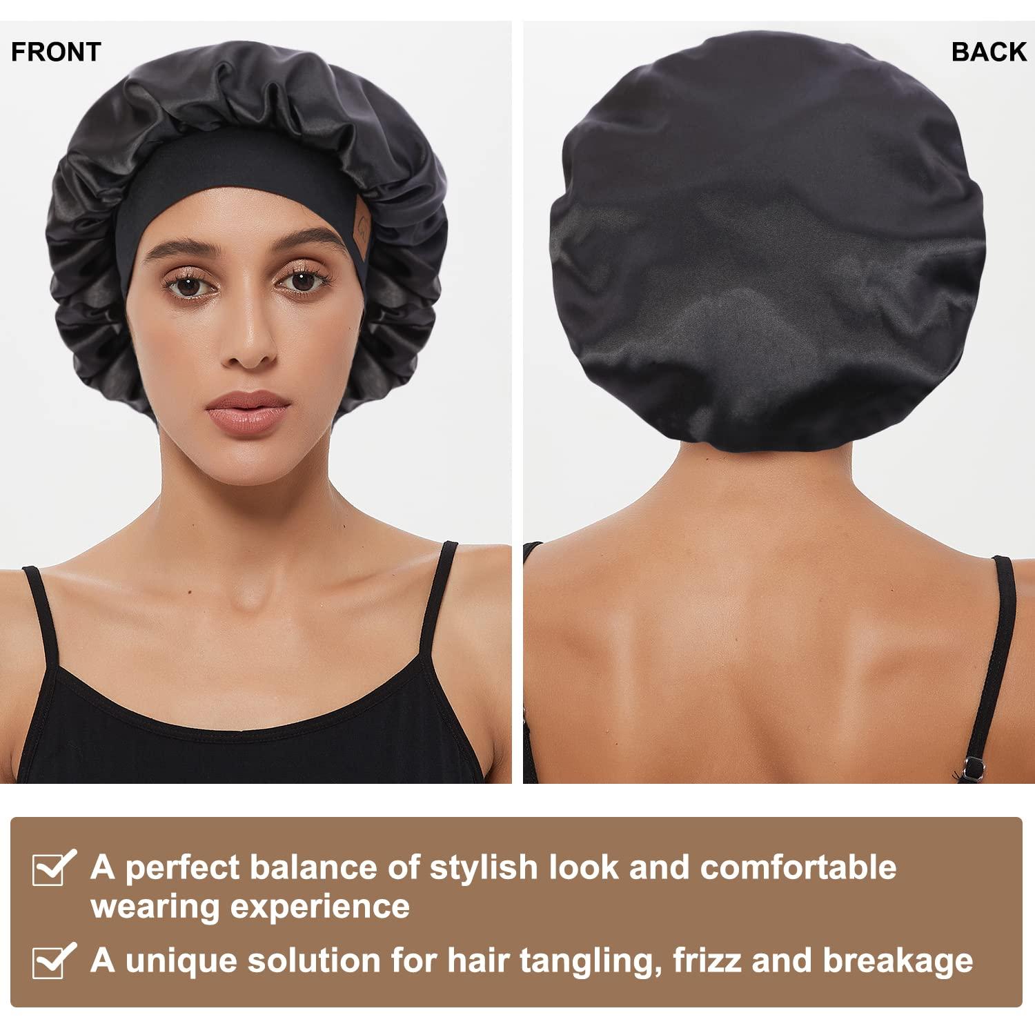 HAT HUT Satin Silk for Curly Hair Adjustable Sleep Cap for