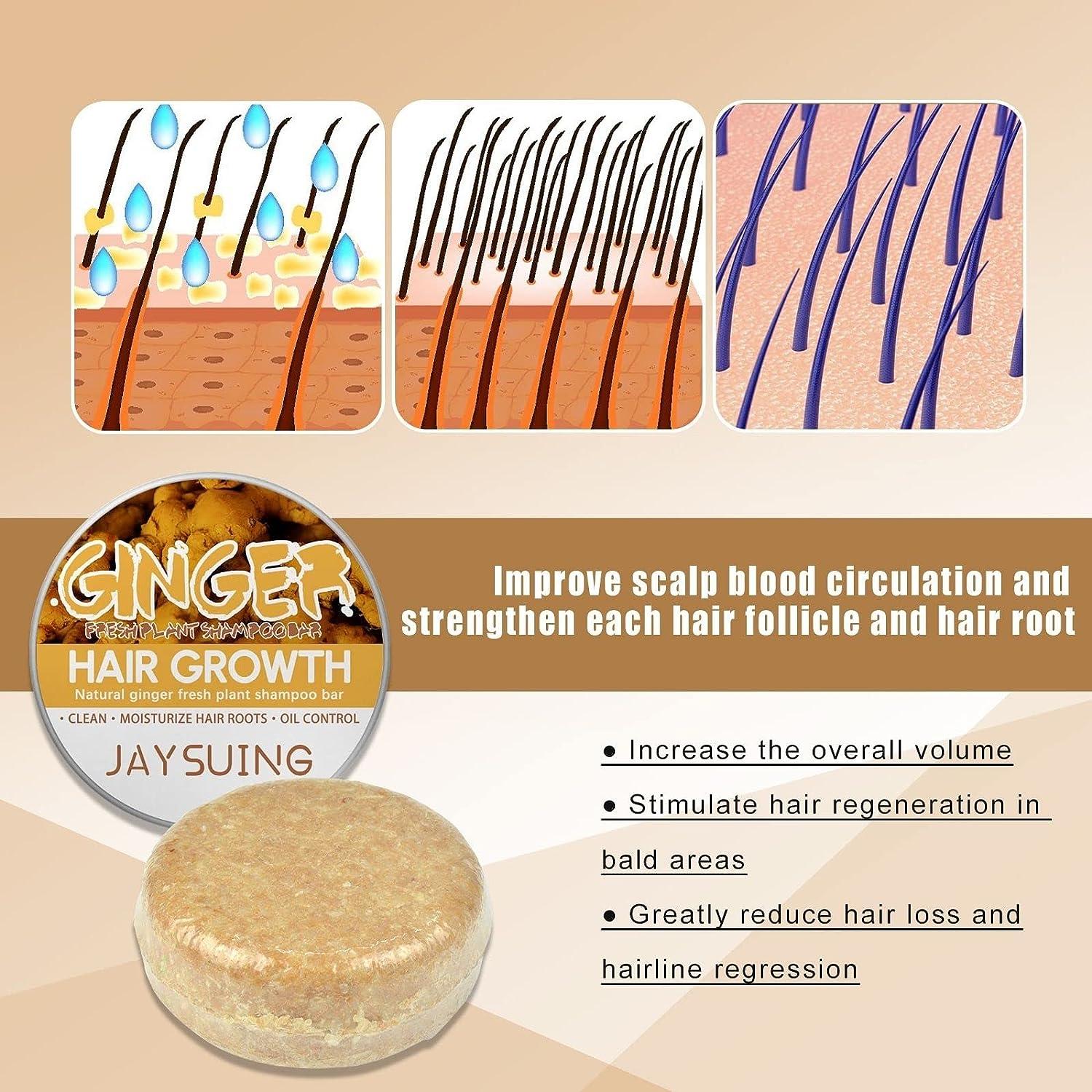 2PCS Ginger Hair Regrowth Shampoo Bar, Ginger Shampoo Bar Hair For