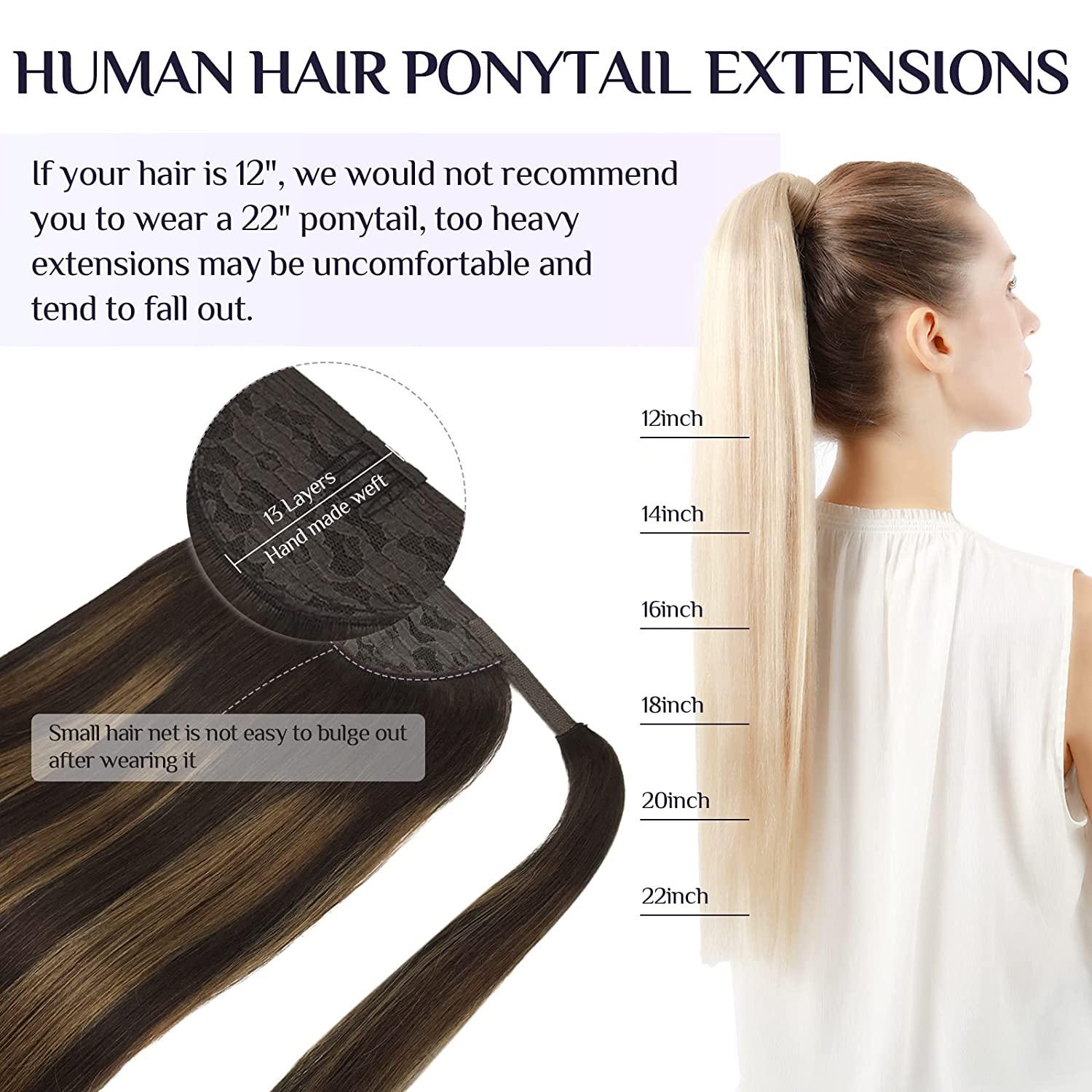 Human Hair Ponytail Extension Balayage Dark Brown to Chestnut Brown 14 Inch  75g DOORES Clip in Hair Extensions Real Human Hair Ponytail Hair Piece  Straight Invisible Magic Paste Heat Resistant 14 Inch #