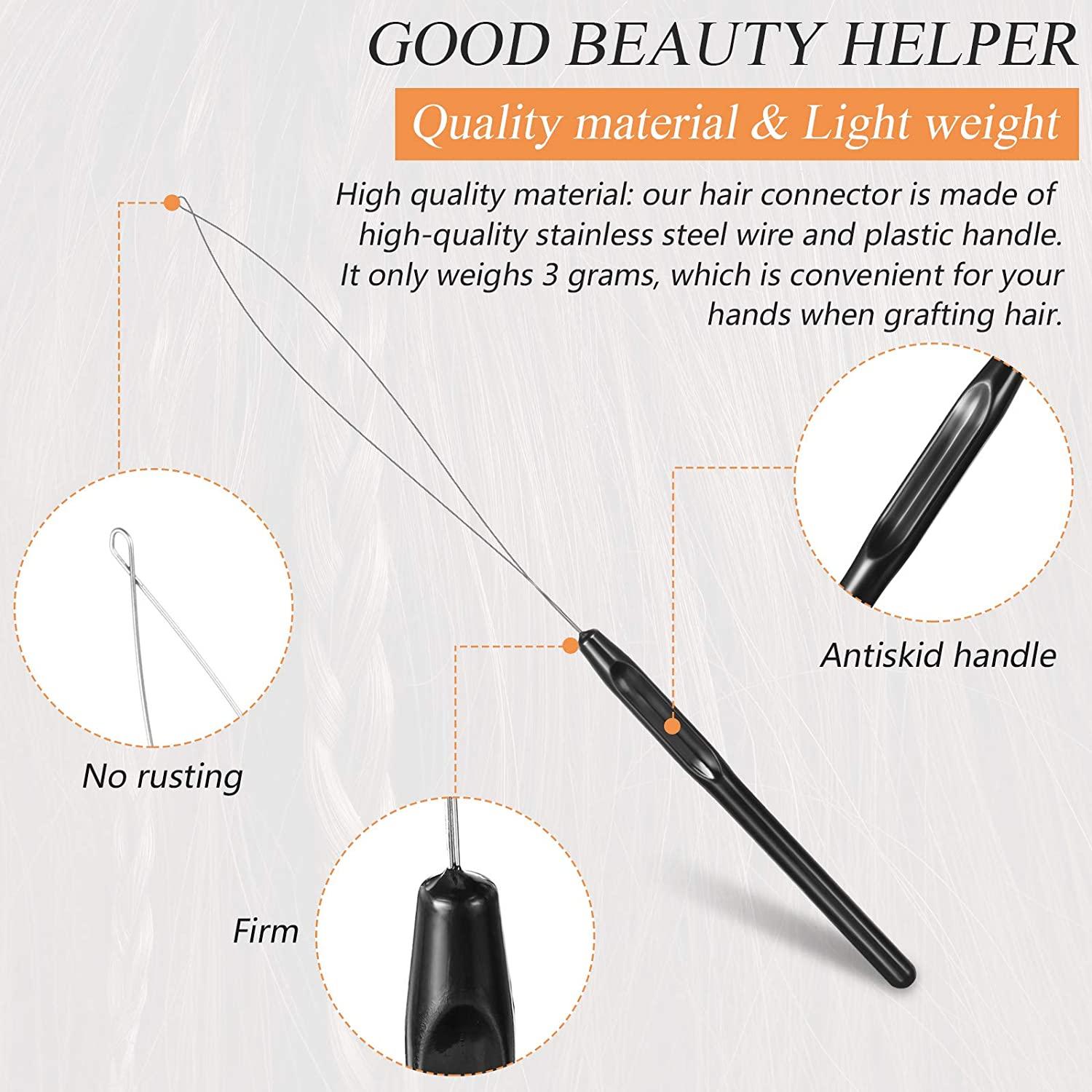 20 Pieces Hair Extension Loop Needle Threader Pulling Hook Needle Bead  Device Tool for Hair or Feather Extensions Supplies, DIY Hook Tool Black Loop  Tools