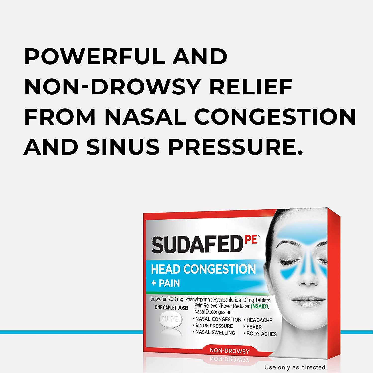Sudafed PE NonDrowsy Head Congestion + Pain Relief Caplets with