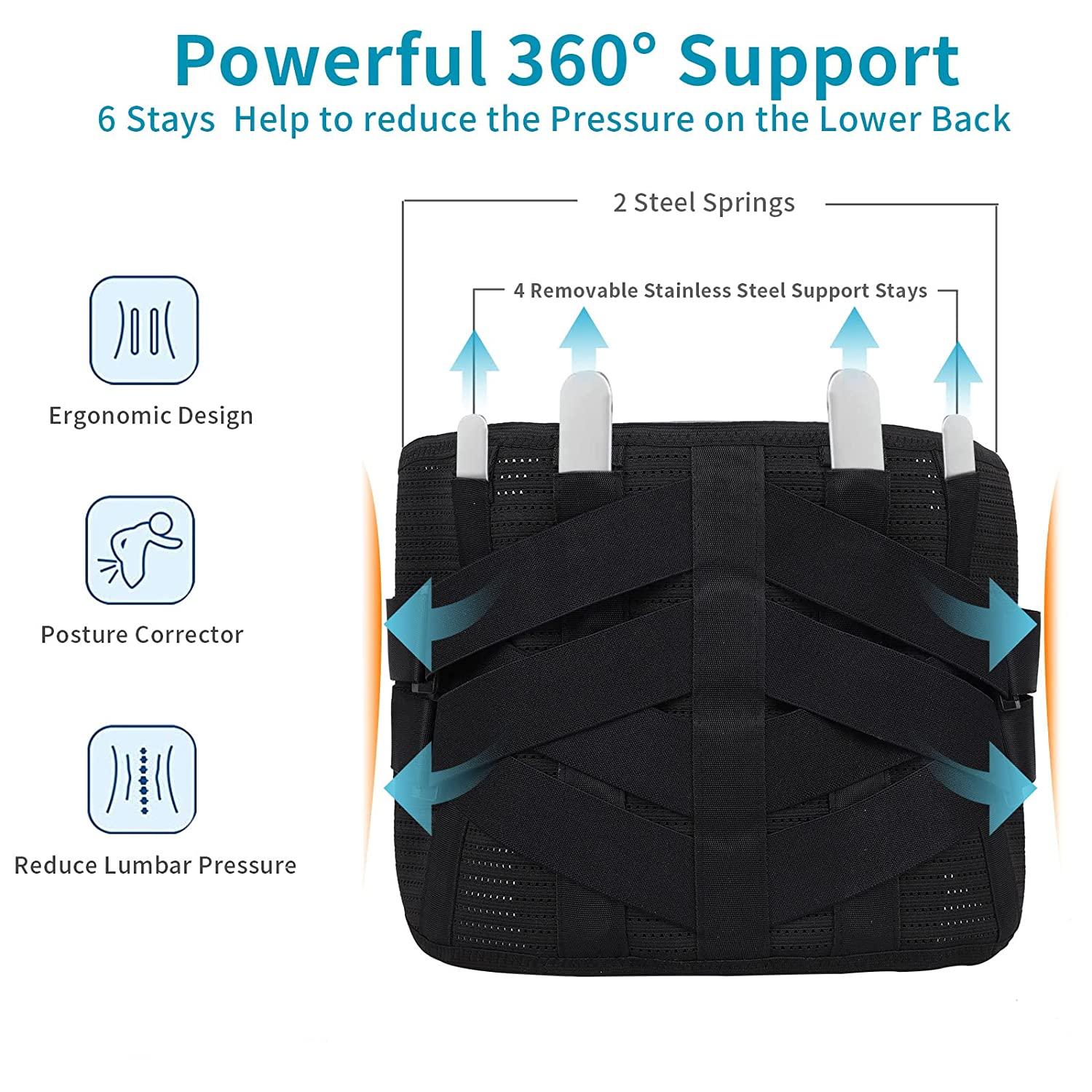 Ginekoo Breathable Back Brace with Heating Pad for Lower Back Pain Relief Medium Size for Men