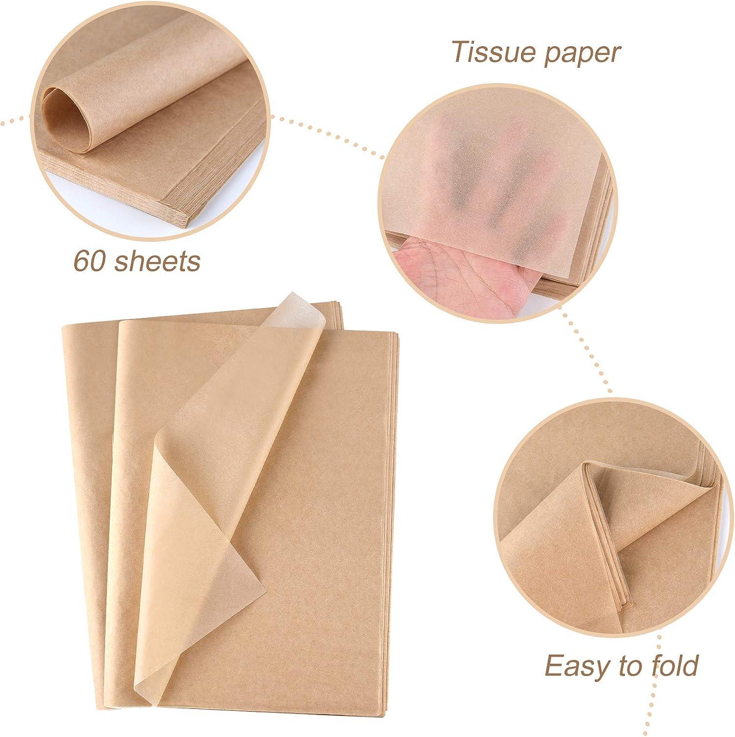 CHRORINE 60 Sheets Kraft Tissue Paper Bulk Brown Wrapping Paper