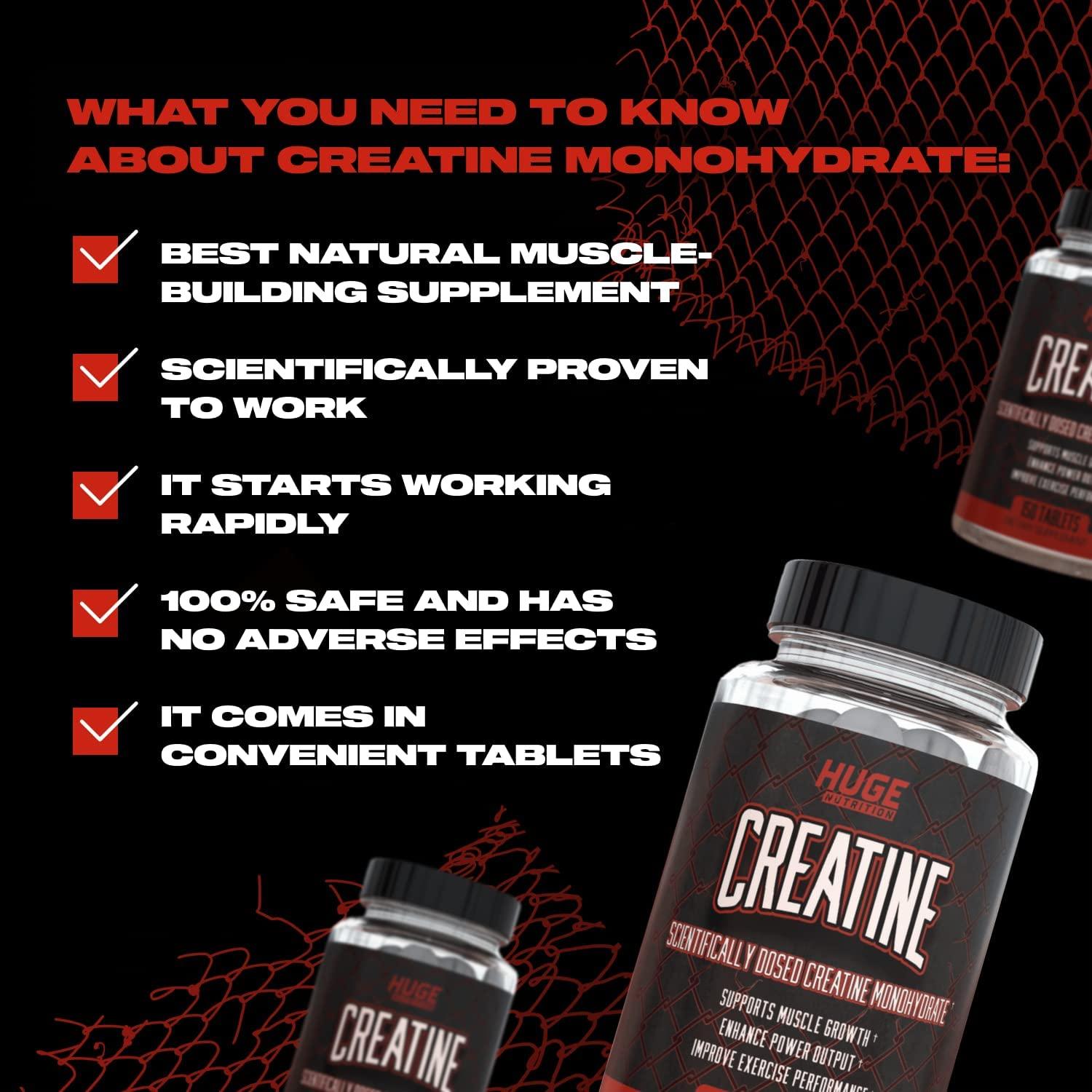 Huge Supplements Creatine Monohydrate Pills, 5000mg of Pure Creatine