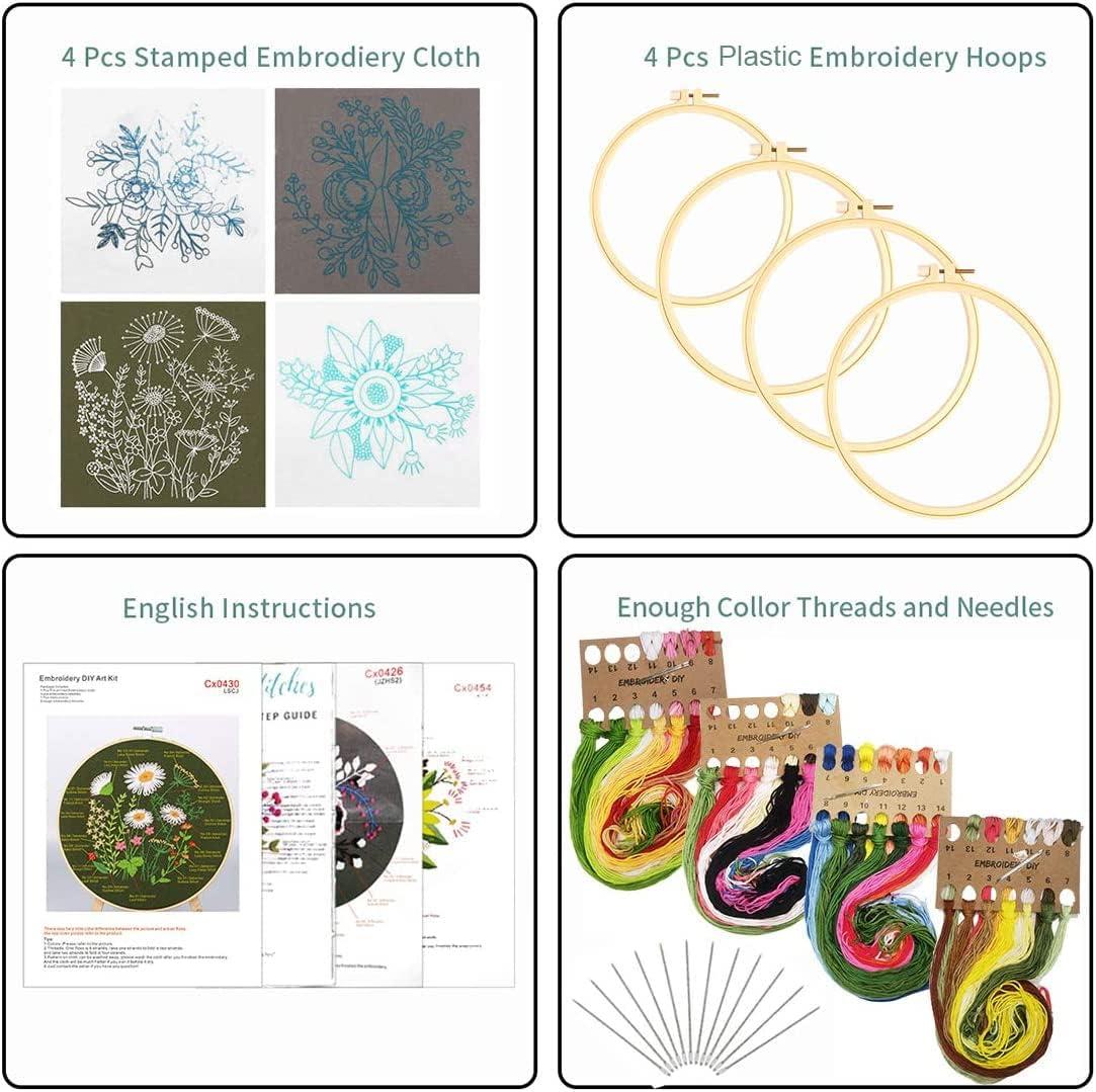 3Pcs Flowers Plant Embroidery Starter Kit for Beginners Stamped Cross  Stitch Kits with Flowers and Plants Patterns with Embroidery Hoops and  Color Threads for Adults Kids DIY Decor Living Room 