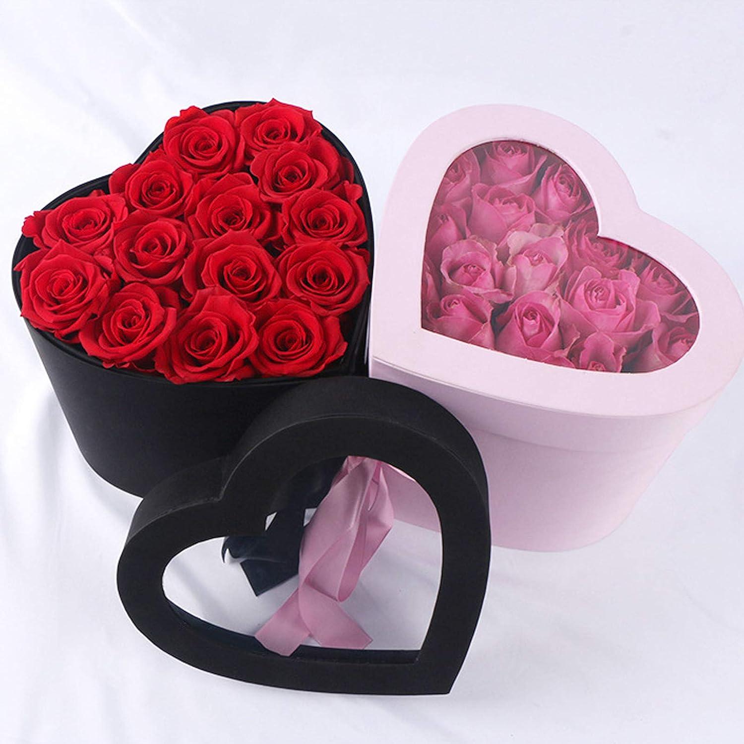 LISSO Heart Shaped Flower Box with Clear Lid Double Layers Rotating Drawer  Paper Mache Boxes for Arrangements Luxury Florist Delivery Gift (Black)