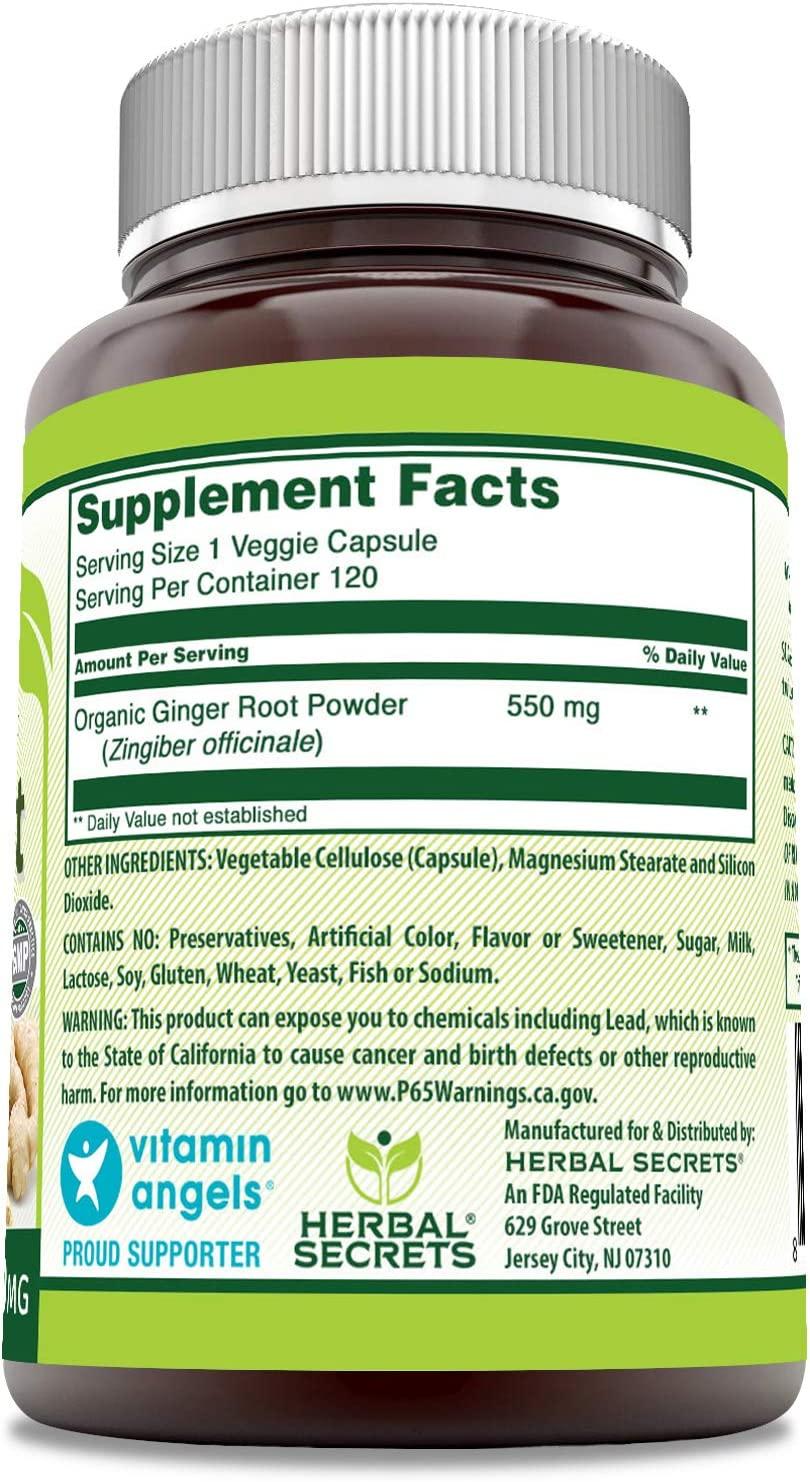 Herbal Secrets Ginger Root Supplement 550 Mg Capsules (NonGMO) Helps