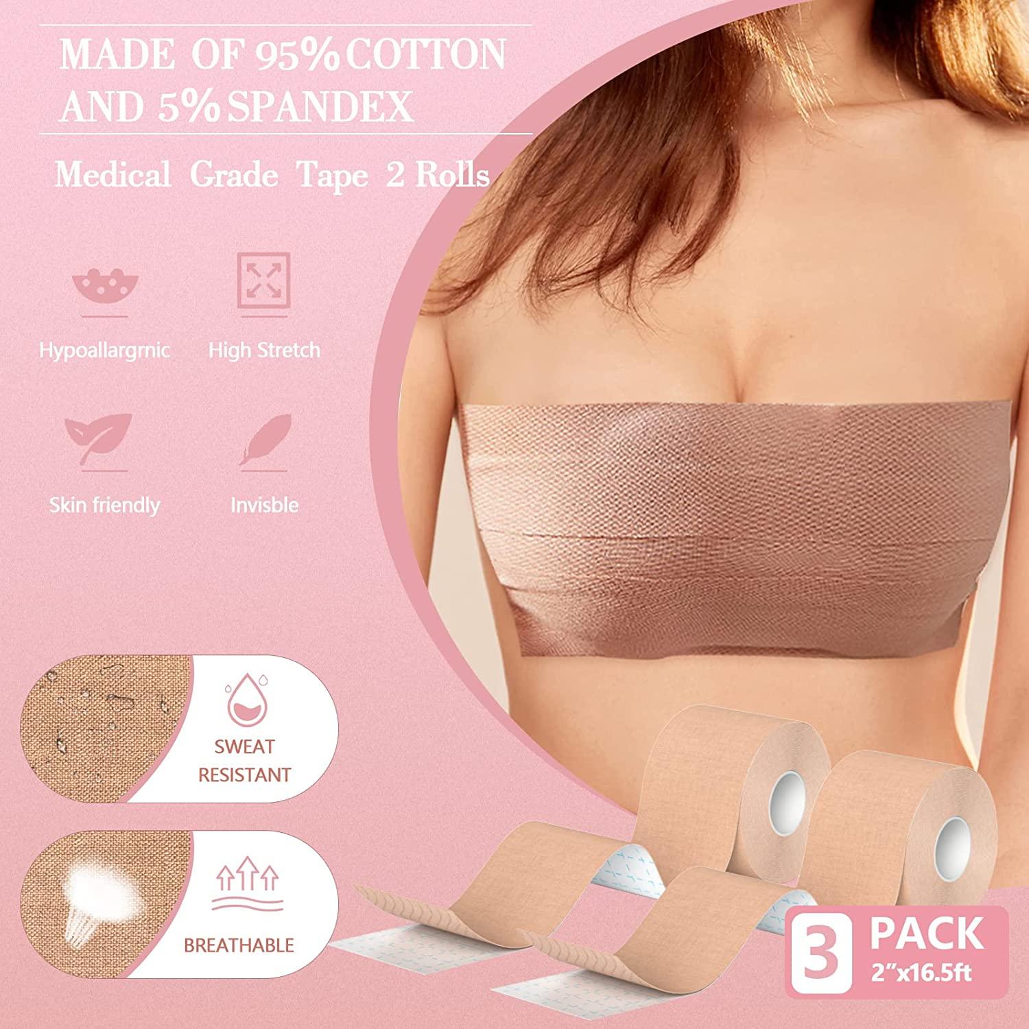 CAURO 3 Pcs Boob Tape for Contour Lift & Fashion, Boobytape Bra Alternative  of Breasts, Body Bob Tape for Large Breasts & Push up in All Clothing  Fabric Dress Types, Waterproof Sweat-proof