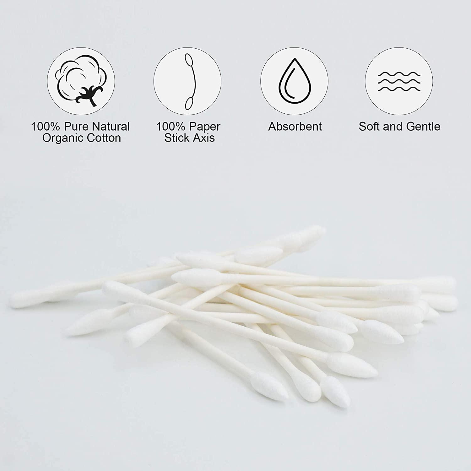 HOMEFOX Precision Pointed Cotton Swabs 200 Count, Organic Double