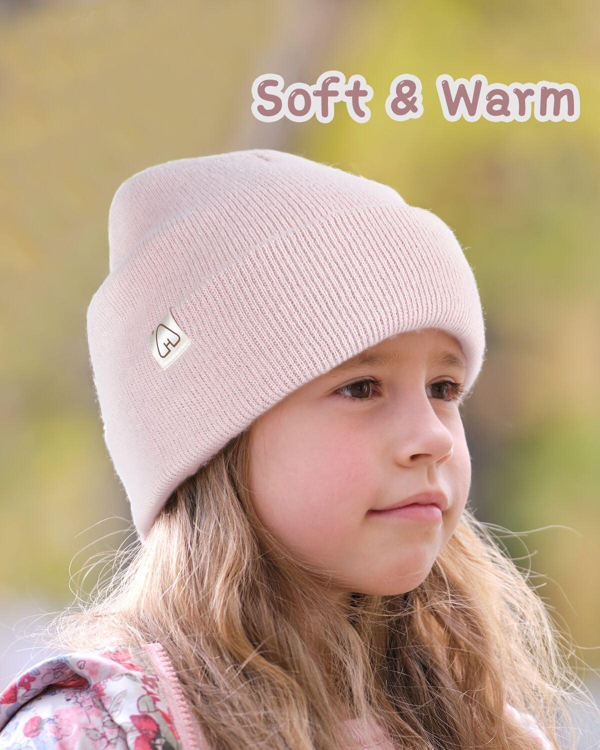 Kids Satin Lined Beanie Winter Hat for Baby Boys Girls Pink