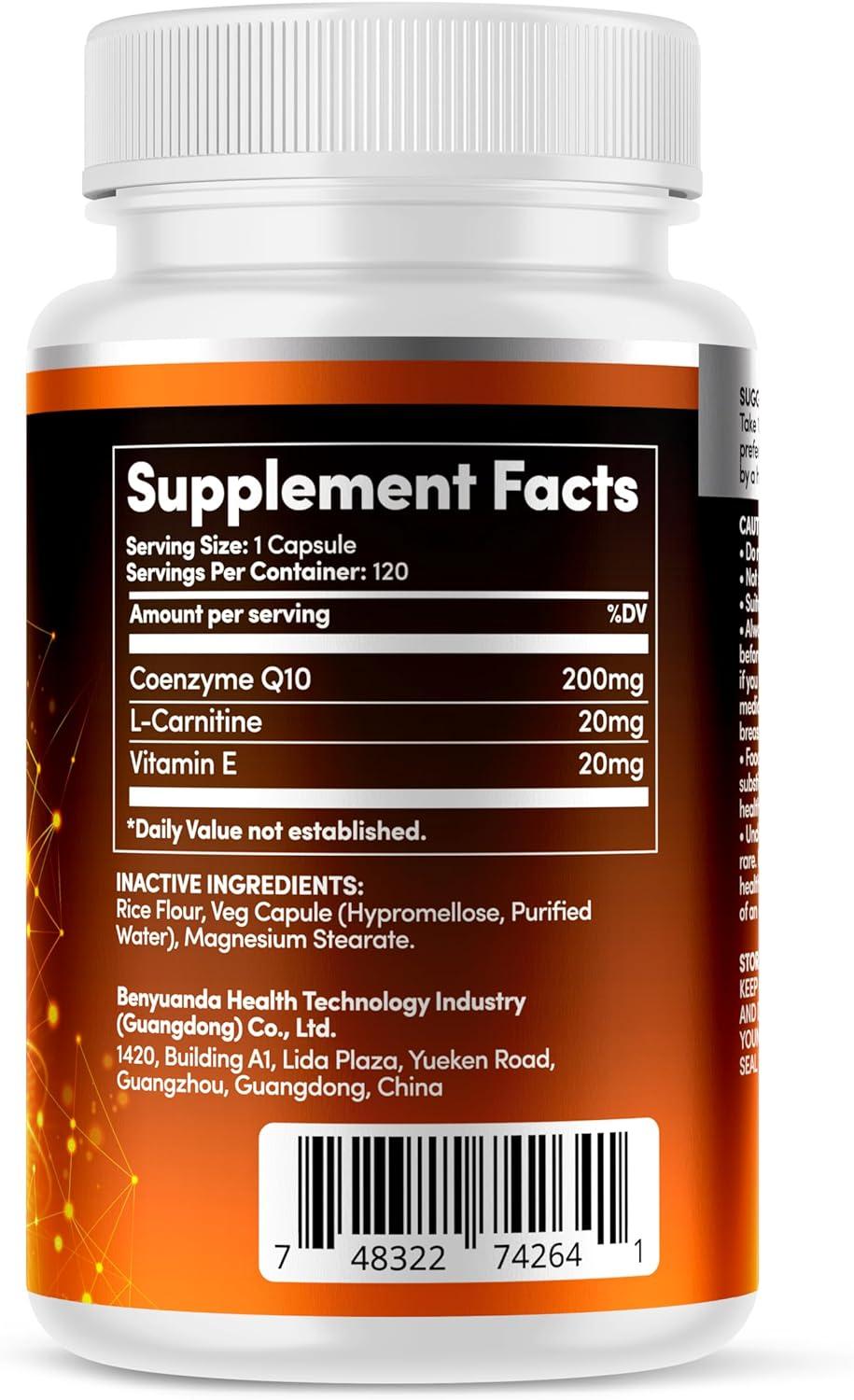 coenzyme q10 l carnitine vitamin e CoQ10 Supplement 240mg Complex with Added L Carnitine & Vitamin E Coenzyme  Q10 High Strength Capsules CoQ10 by HeathEssent - 120 Capsules | Buy Now  with Express International Delivery