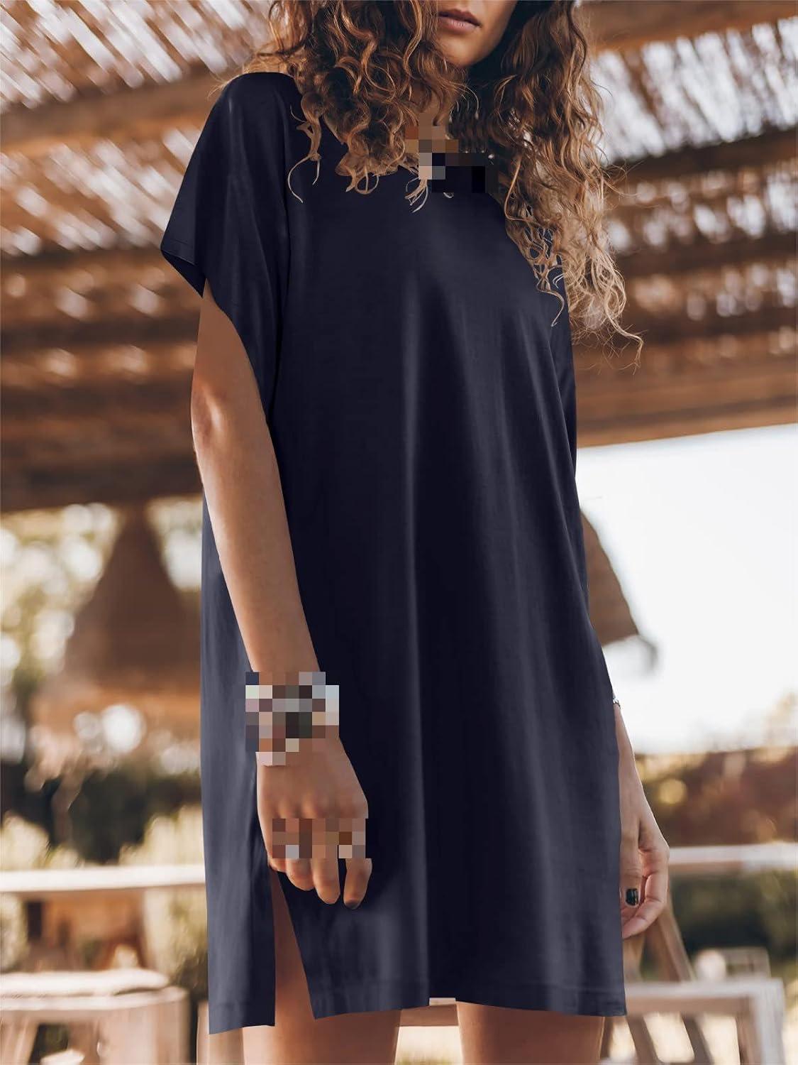 Women's Casual Loose Short Sleeve Dress Split Maxi Summer Beach Dress with Pockets 02 Medium Women's Casual Loose Short Sleeve Dress Split Maxi Summer Beach Dress with Pockets 02 Medium